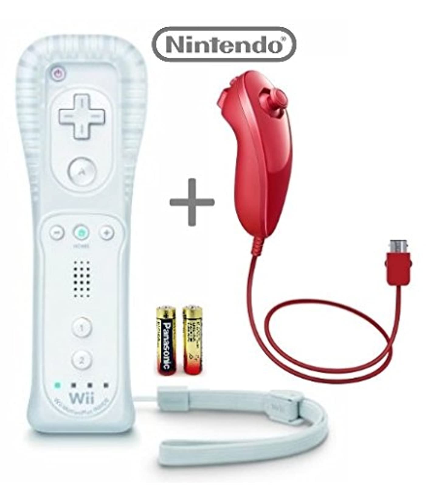 Official Nintendo Wii & Wii U Remote Plus Controller with Nunchuk - White Controller & Red Nunchuk Combo Bundle (Bulk Packaging) - Perfect for Gaming, Family Fun & Multiplayer Parties