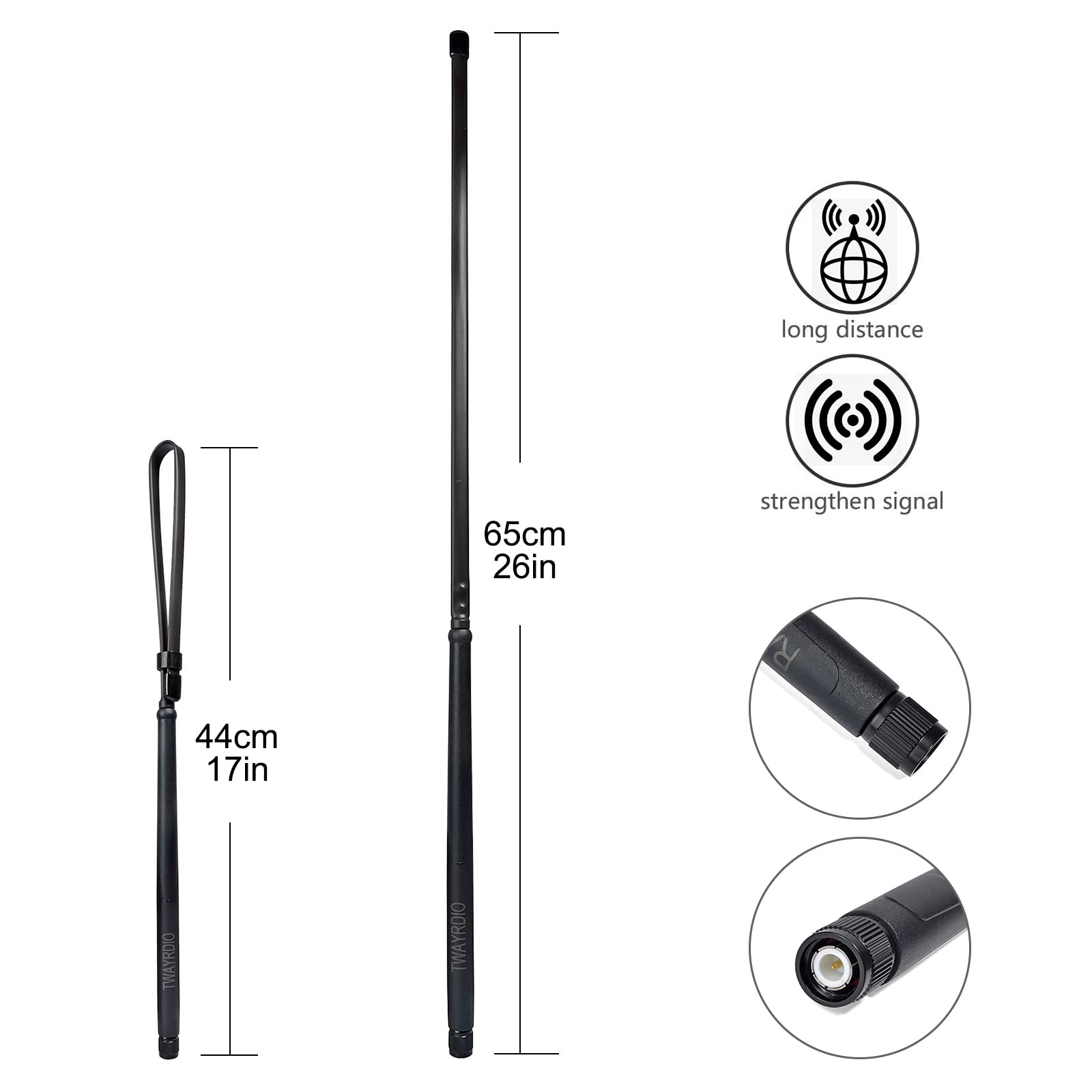 TWAYRDIO Tactical CB Antenna TNC Upgrade for President Randy & Randy II FCC Handheld CB Radio - 27MHz (TX/RX) - Enhanced Signal for Trucking, Off-Road & Emergency Communication
