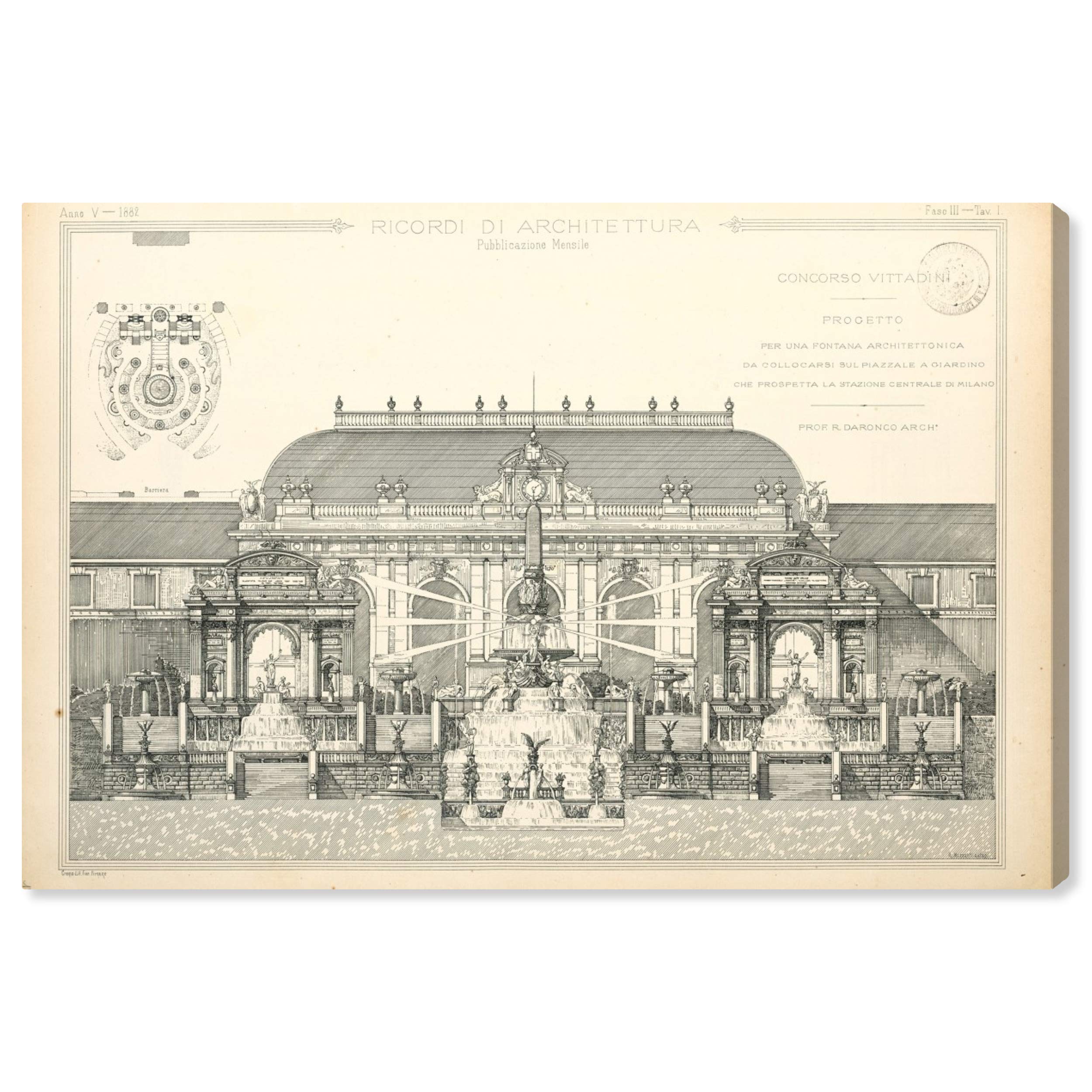 Oliver Gal Artist Co. Architecture Wall Art Canvas Print - 'Concorso Vittadini' Modern Home Decor - 15x10 Inches Gray & White Framed Artwork - Perfect for Living Room, Bedroom or Office Wall Decor
