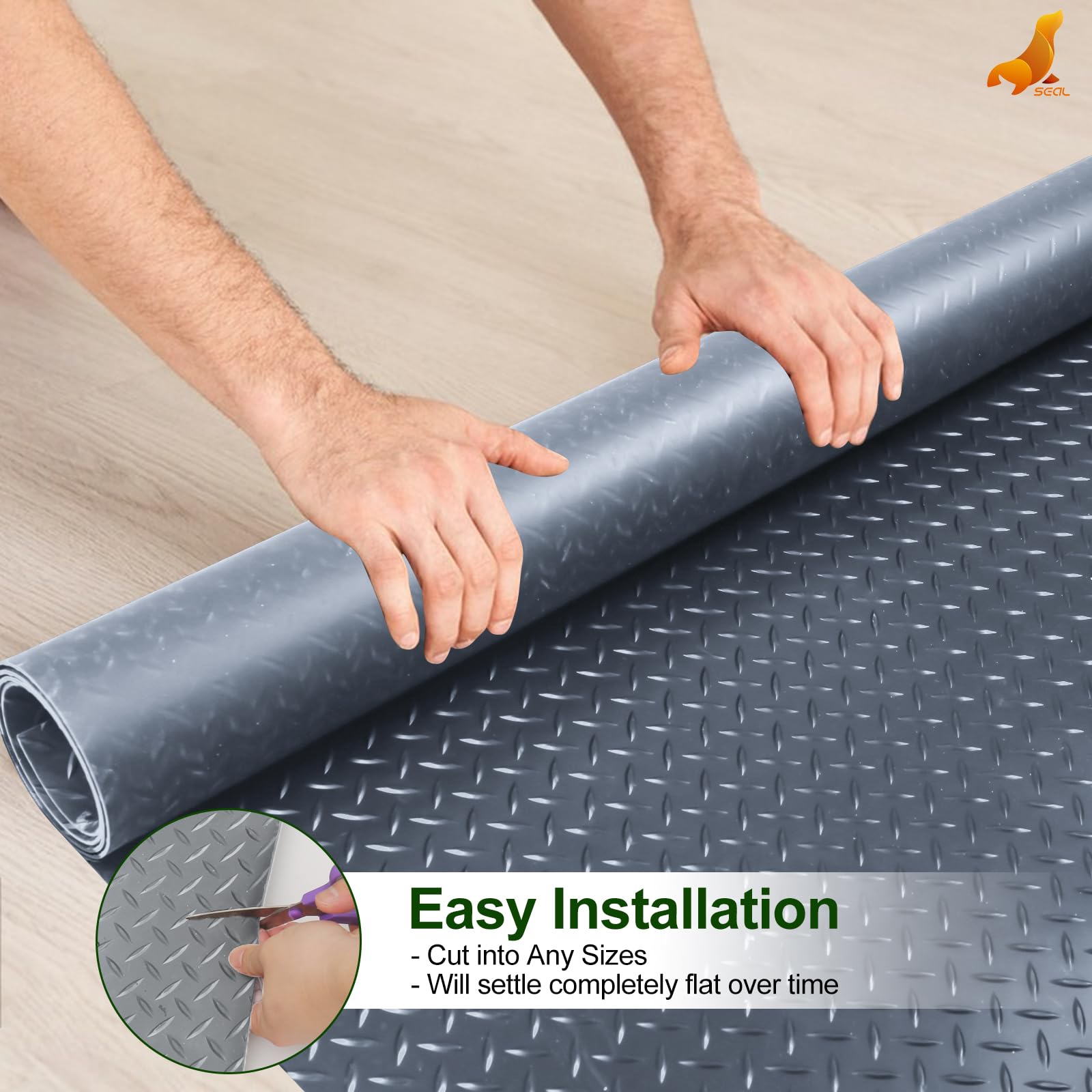 4 x 10 Ft Heavy Duty Garage Floor Mat - 2.8mm Thick Commercial Grade Parking Mat for Cars, Trucks & Golf Carts | Waterproof, Stain Resistant & Durable Floor Protection | Ideal for Garages, Workshops & Driveways (Embossed Diamond Plate Design)