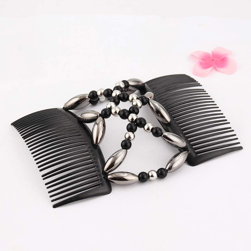 Magic Elastic Hair Clips for Women - Stretchy Beaded Hair Combs for Girls, Perfect for Parties & Weddings