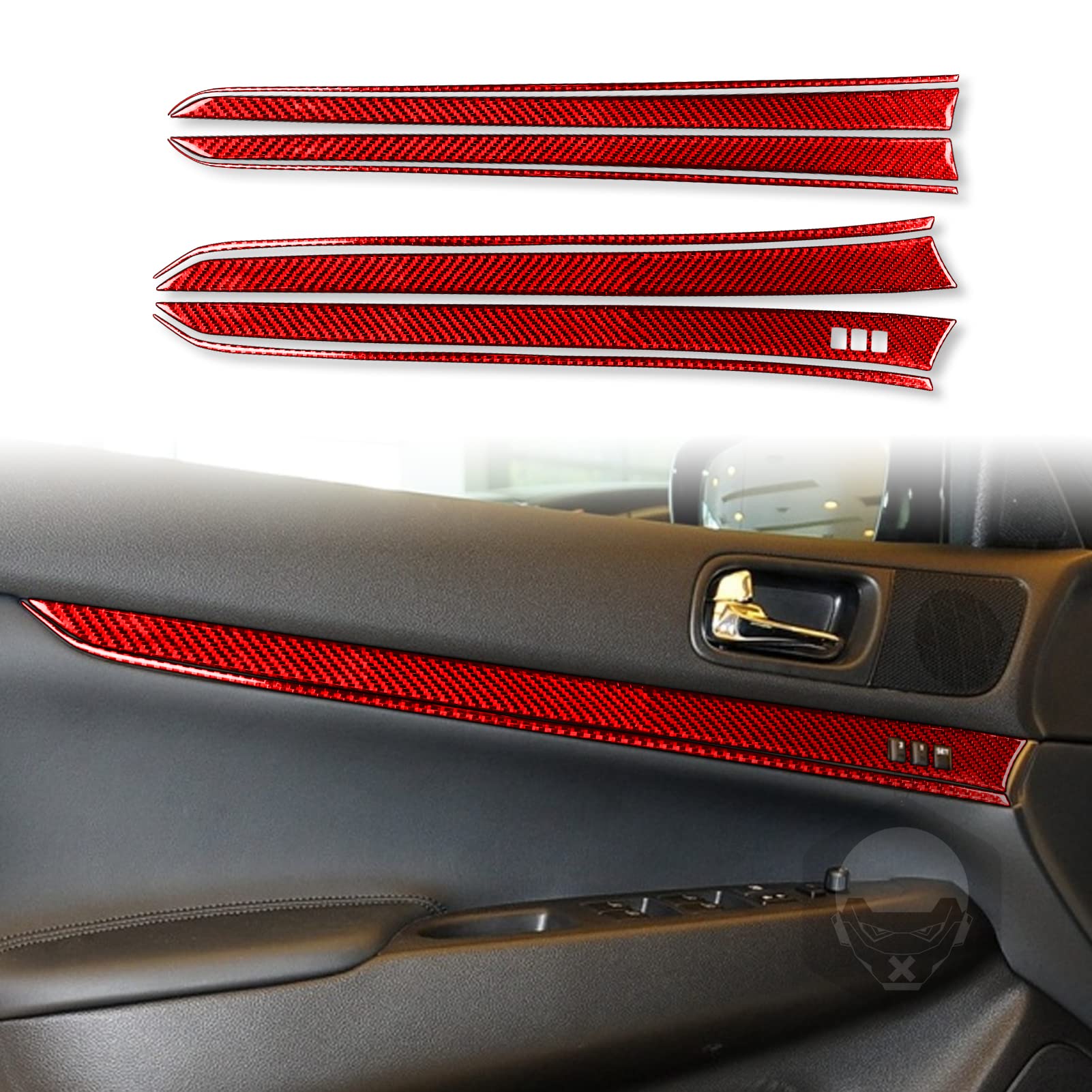 8pcs Carbon Fiber Car Door Trim Stickers for G37/Q60 2010-2015 - Red Interior Accessories for Car Customization