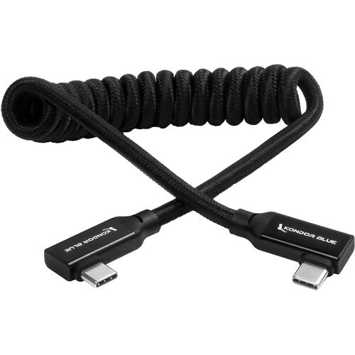 Kondor Blue 12-24 Inch Coiled USB C Right Angle Braided Cable - Durable Fast Charging Cord for MacBook, iPad, iPhone - Perfect for Studio, Office & Travel (Black)