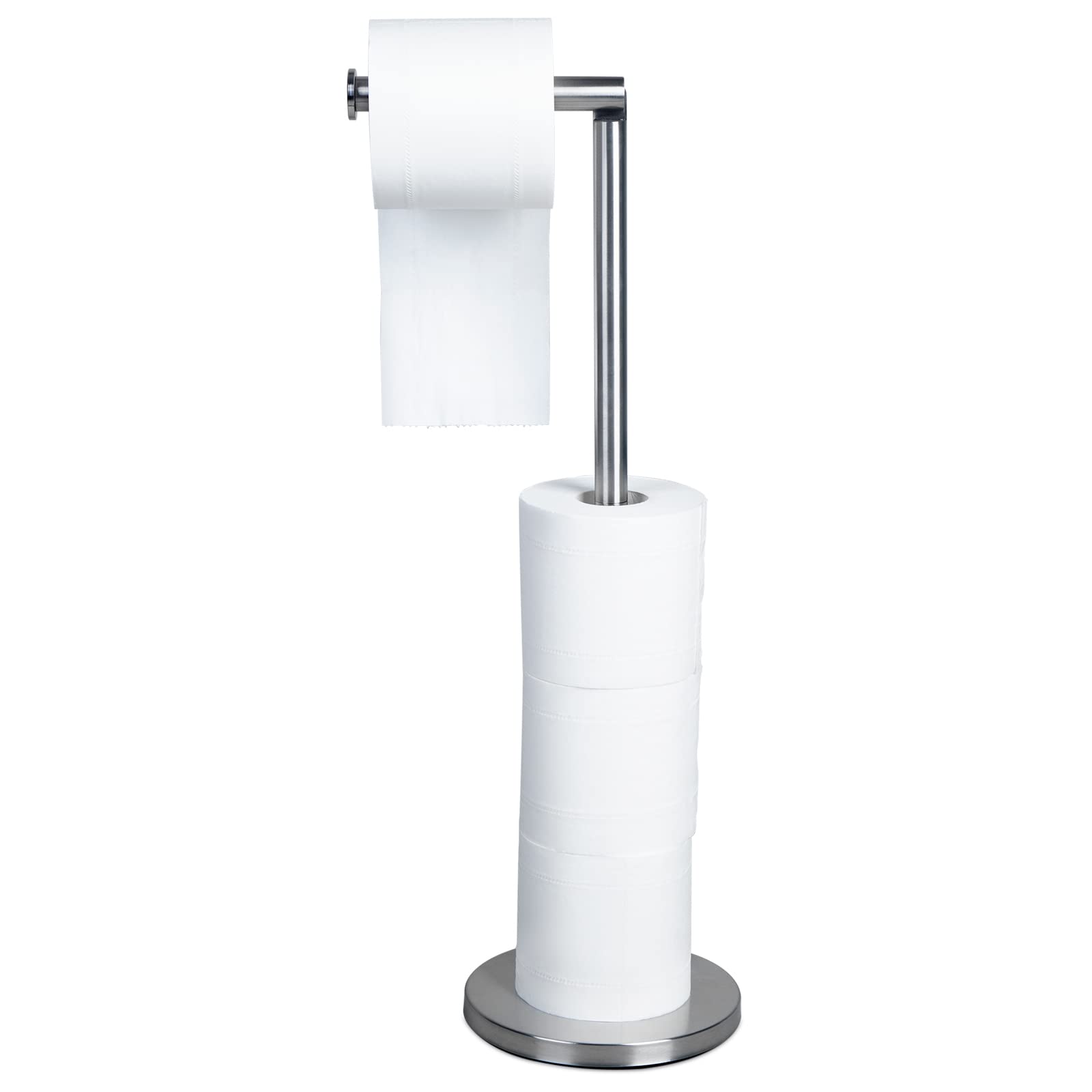 Stainless Steel Free Standing Toilet Paper Holder Stand - Bathroom Tissue Roll Storage Organizer with Floor Base, Silver | Ideal for Home, Office, RV & Guest Bathroom