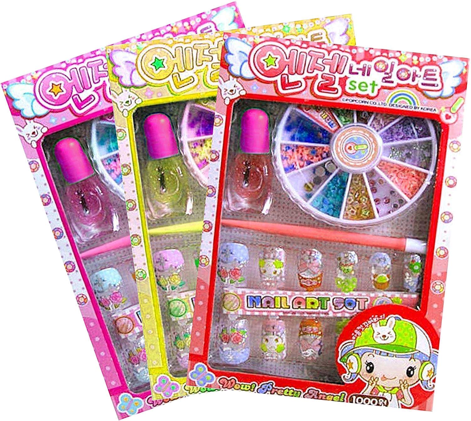 DEXO Kids Nail Art Kit - 3-Piece Set with Artificial Nails for Girls | Multicolor Press-On Nails | Perfect for Birthday Parties, Playdates & Dress-Up Fun