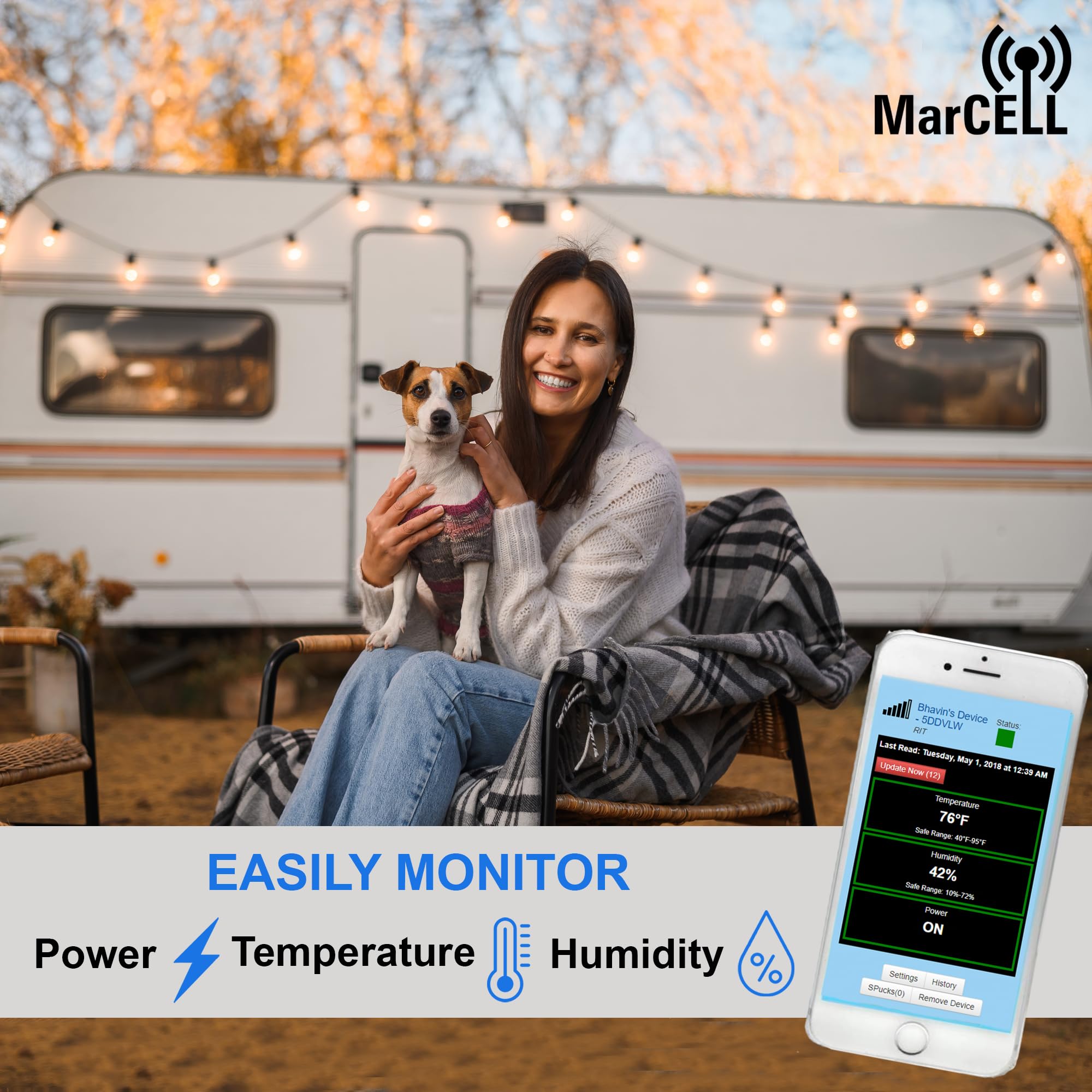 MarCELL Cellular Temperature, Humidity & Power Monitor for Verizon - USA Made - 24/7 Remote Monitoring with Instant Alerts - Ideal for RV, Pet Safety, Vacation Homes & Greenhouse Monitoring