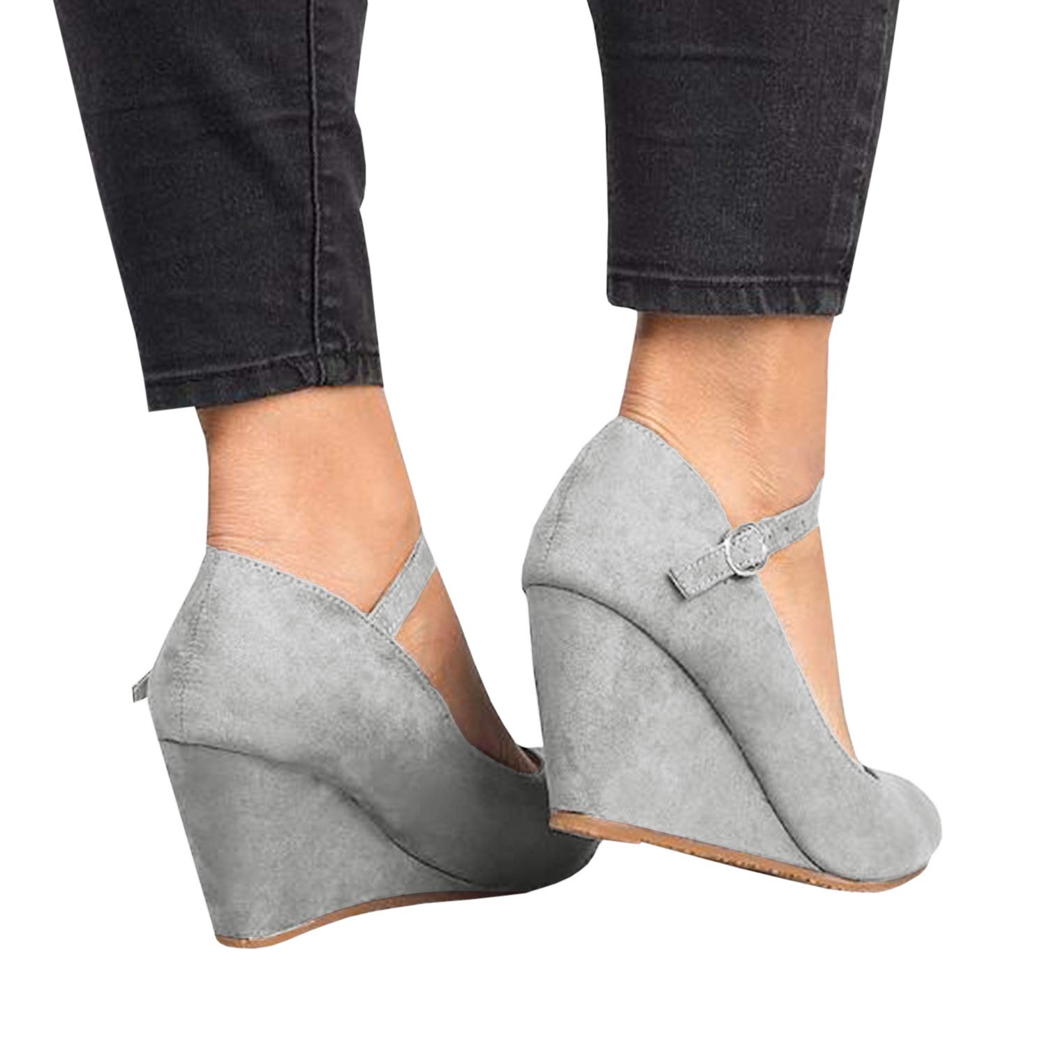 Coutgo Women's Wedge Shoes Closed Toe Mary Jane Pumps with Ankle Strap - Comfortable High Heels for Office, Wedding & Dress Occasions | Perfect for Professional Work, Formal Events & Special Celebrations