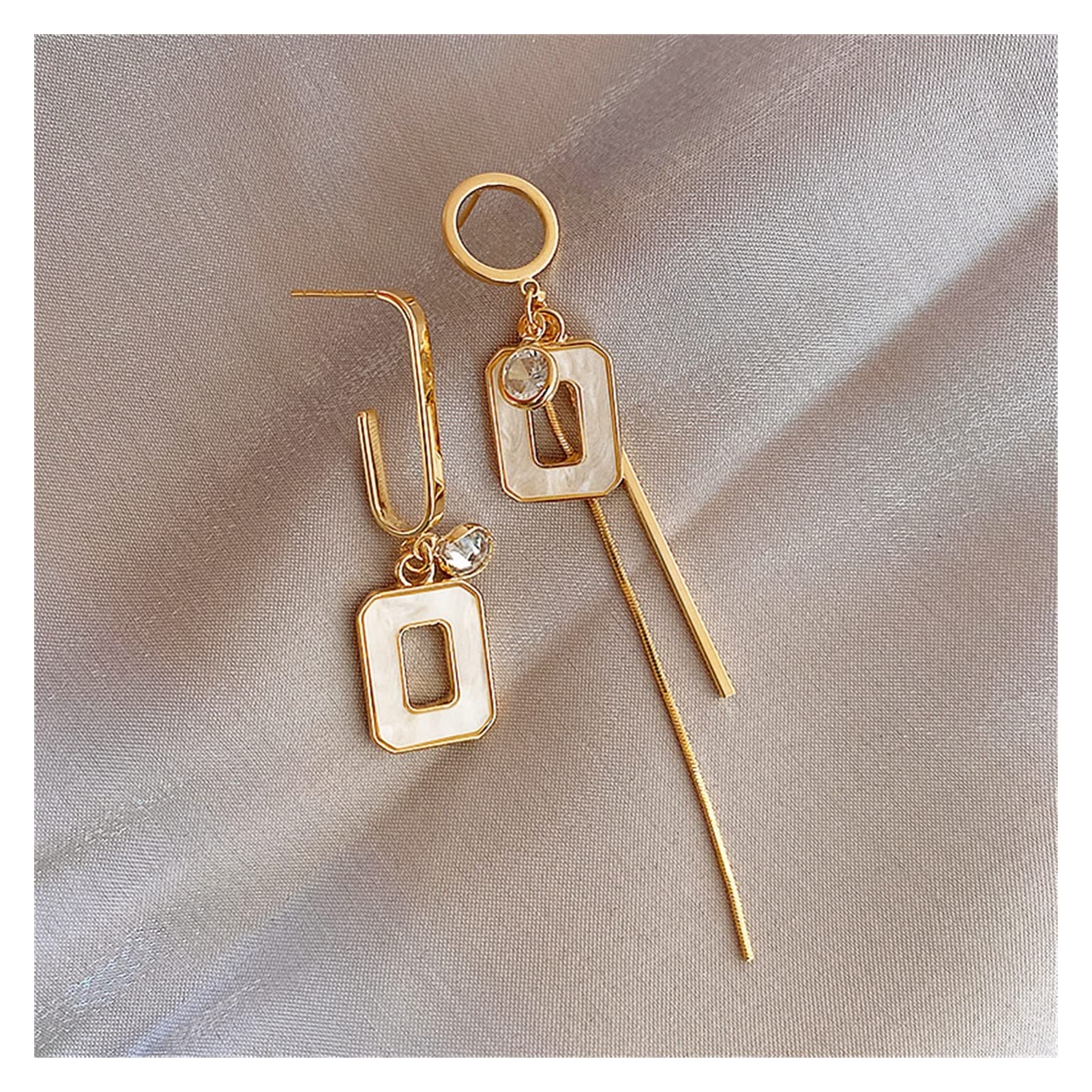 Vintage Acrylic Asymmetric Geometric Dangle Earrings for Women - Crystal Pendant Costume Jewelry (White Metal) | Perfect for Students, Parties & Everyday Wear