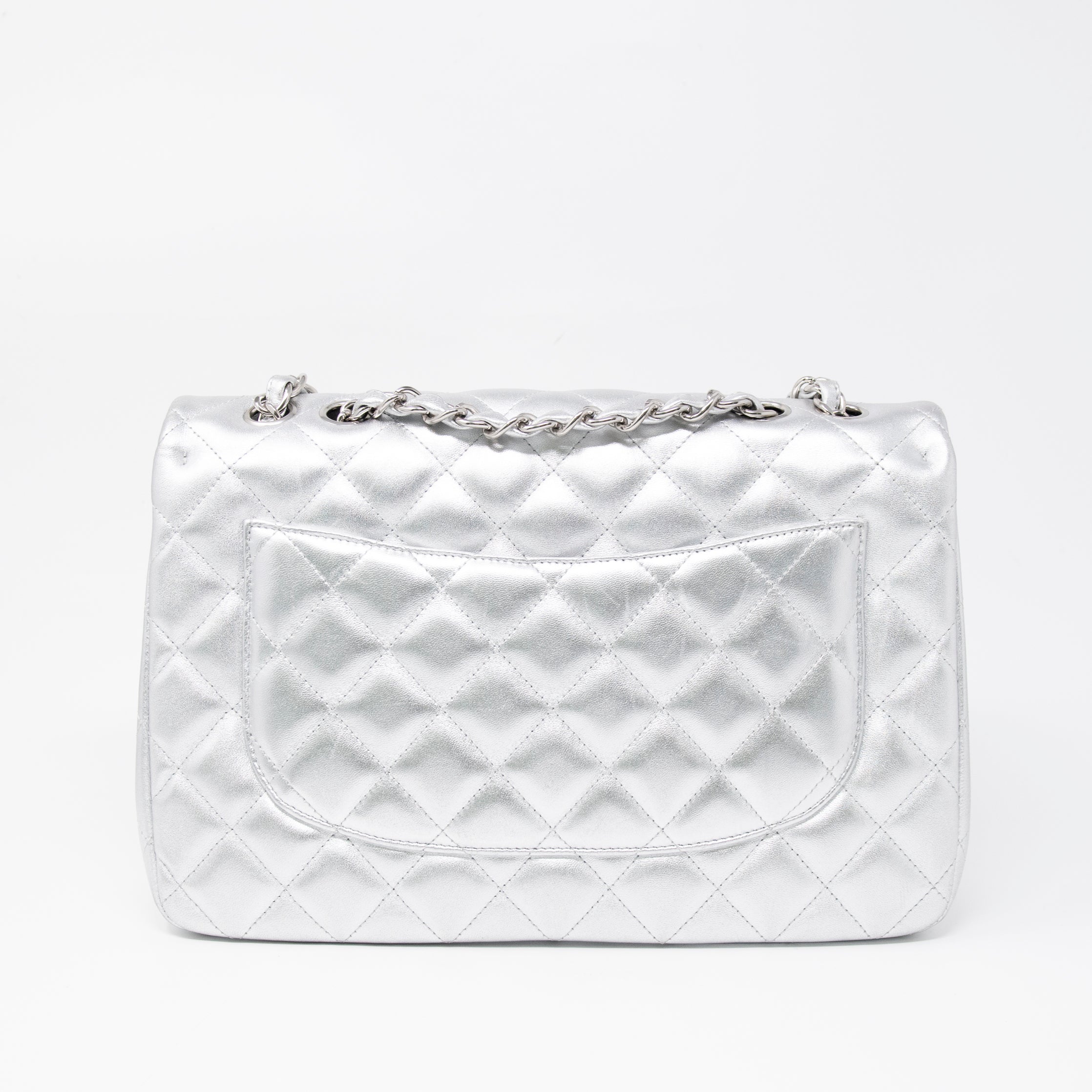 Chanel Metallic Silver Jumbo Flap Bag - Luxury Designer Handbag for Women | Perfect for Evening Parties, Date Nights & Special Occasions