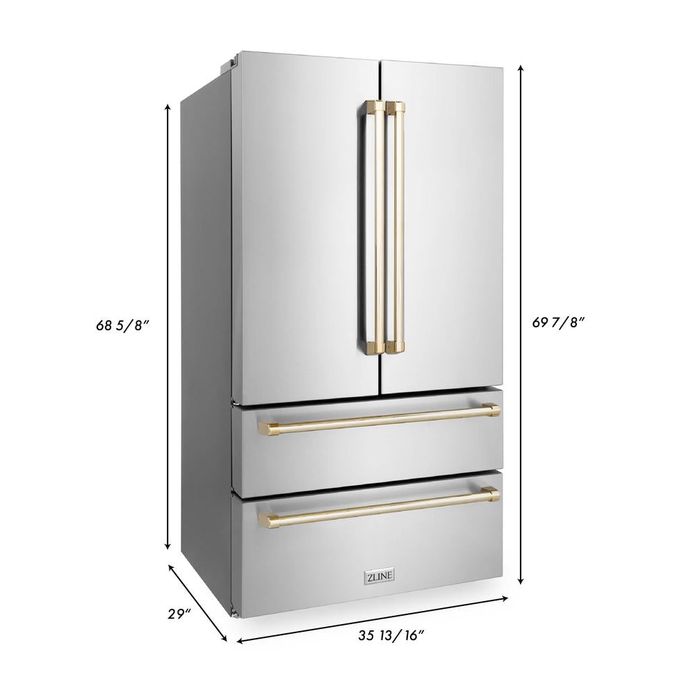 ZLINE Autograph Edition 36 Inch Stainless Steel Kitchen Package - Dual Fuel Range, Range Hood, Dishwasher & Refrigerator with Polished Gold Accents (4KAPR RARHDWM36 G) | Premium Luxury Kitchen Appliances for Modern Homes & Chef-Inspired Cooking
