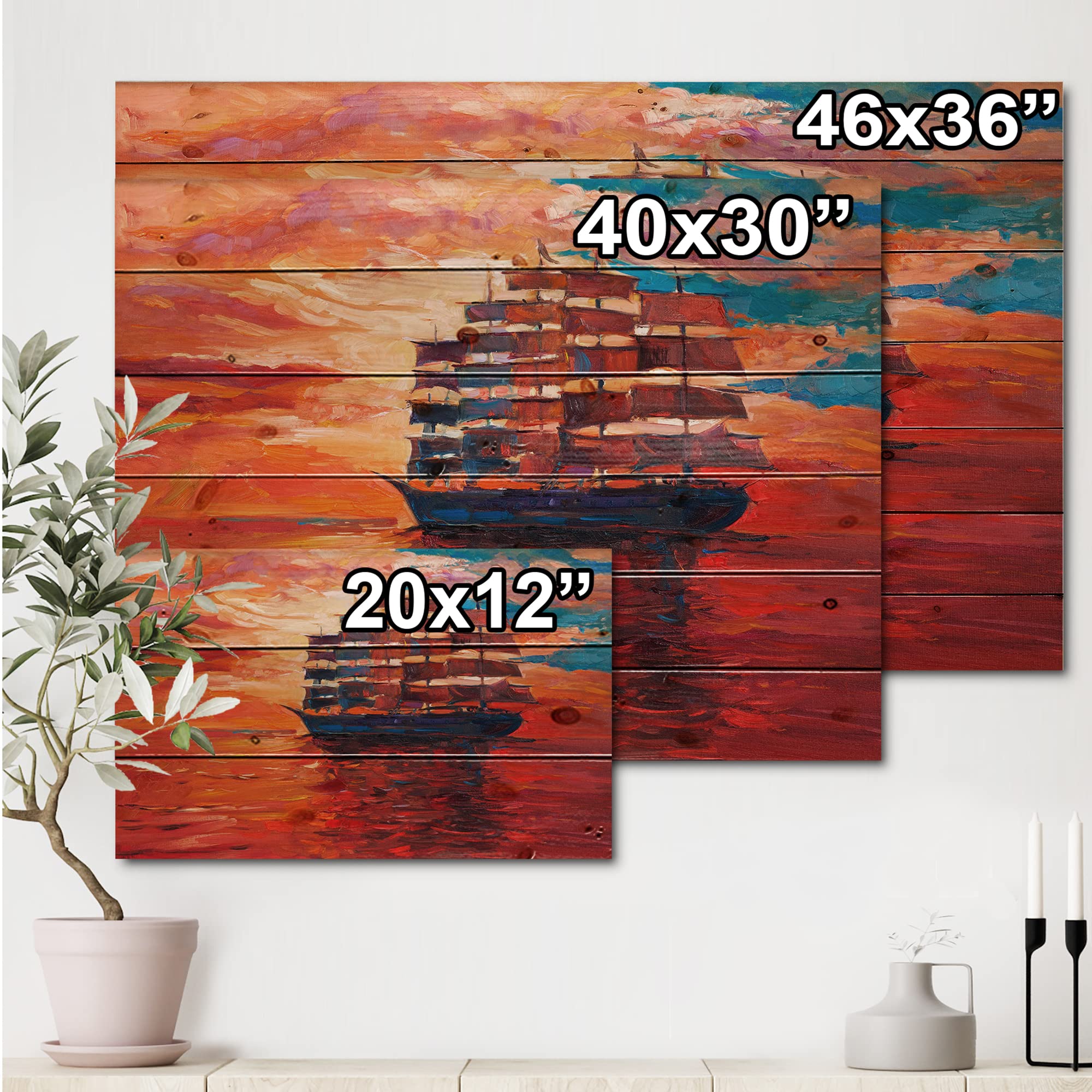 DesignQ Nautical Wood Wall Art - Ocean Sunset Decor for Coastal Homes