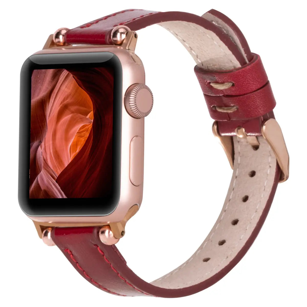 Premium Burnished Red Leather Ultra Slim Apple Watch Band – Stylish & Durable Replacement Strap for Workouts, Office & Everyday Wear