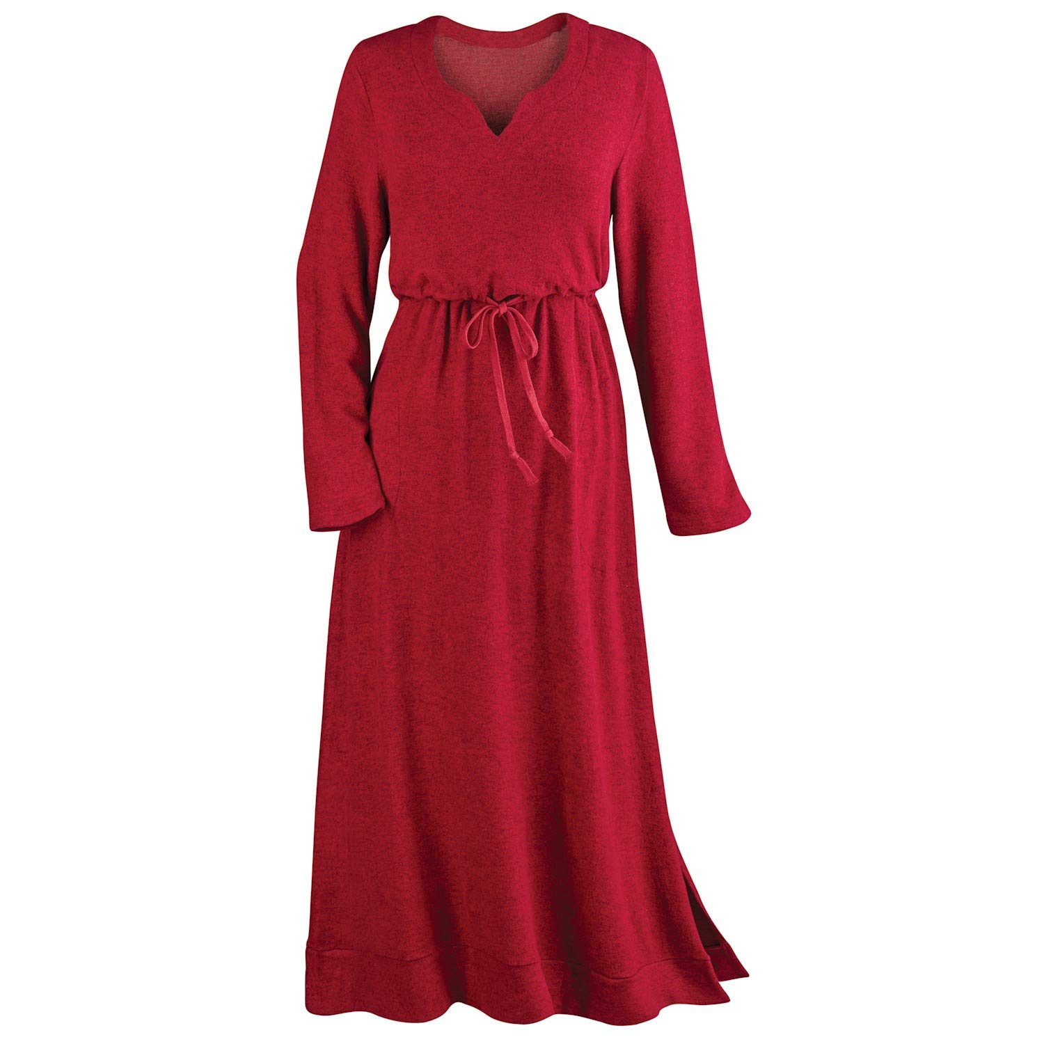 LA CERA Women's Sleepshirt Lounge Dress - Soft Long Sleeve V-Neck Nightgown with Side Slits & Pockets - Rayon Polyester Spandex Blend - Machine Washable - Perfect for Sleepwear, Loungewear & Relaxing at Home