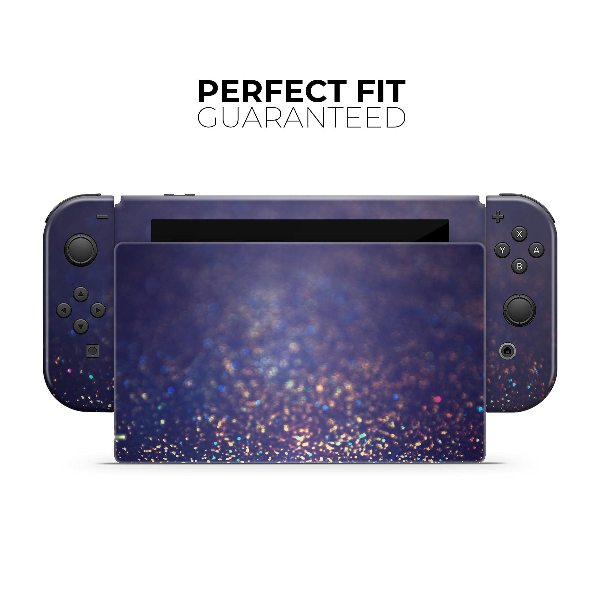 Nintendo Switch Skin Decal - Removable Protective Vinyl Wrap Cover Compatible with Switch Console - Deep Blue with Gold Shimmering Orbs Design - Perfect for Gaming Protection & Customization