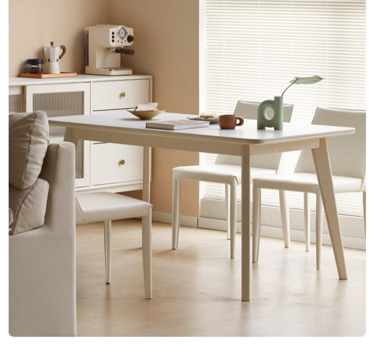 Birch Solid Wood Dining Table - Cream Wind White Finish - Modern Farmhouse Style for Kitchen, Dining Room & Small Spaces