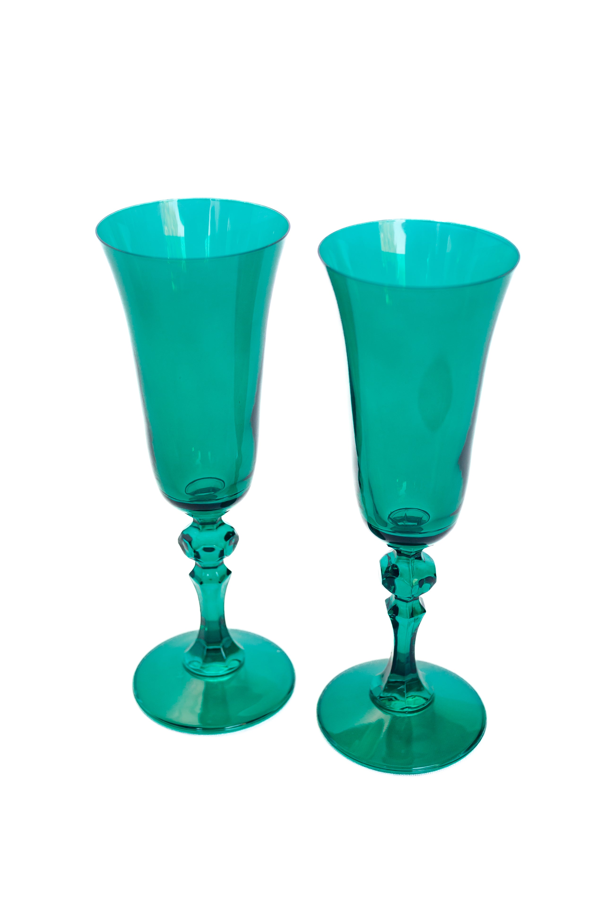 Estelle Colored Regal Flute Set of 2 - Emerald Green Glass Flutes for Champagne, Wine & Cocktails | Elegant Drinkware for Weddings, Parties & Special Occasions