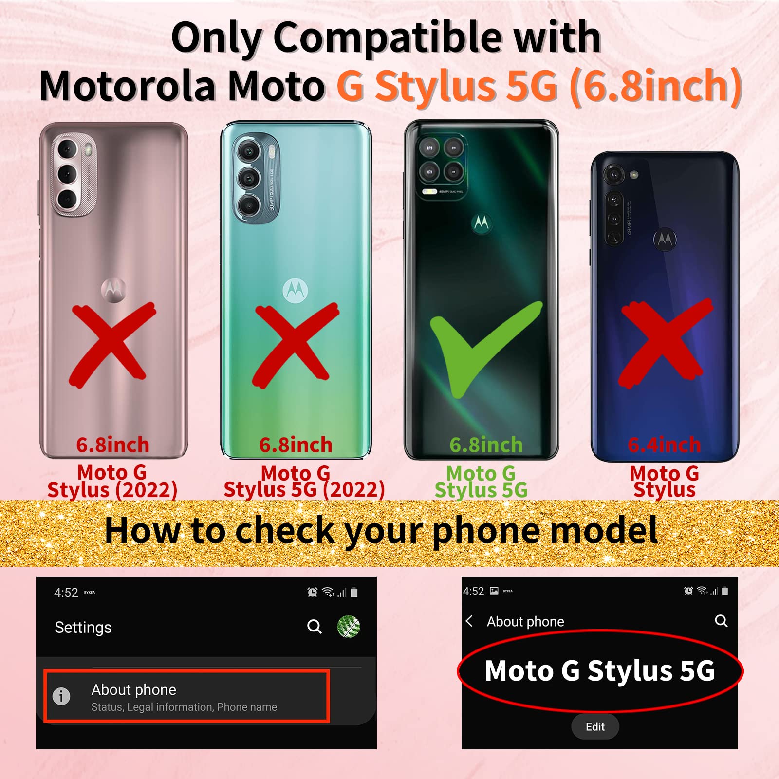 3-in-1 Luxury Heart Pattern Phone Case for Motorola Moto G Stylus 5G 2021 (6.8 Inch) - Cute Aesthetic Love Design with Screen Protector & Chain - Perfect Gift for Women & Girls (Red/Gold) | Everyday Protection & Stylish Accessory