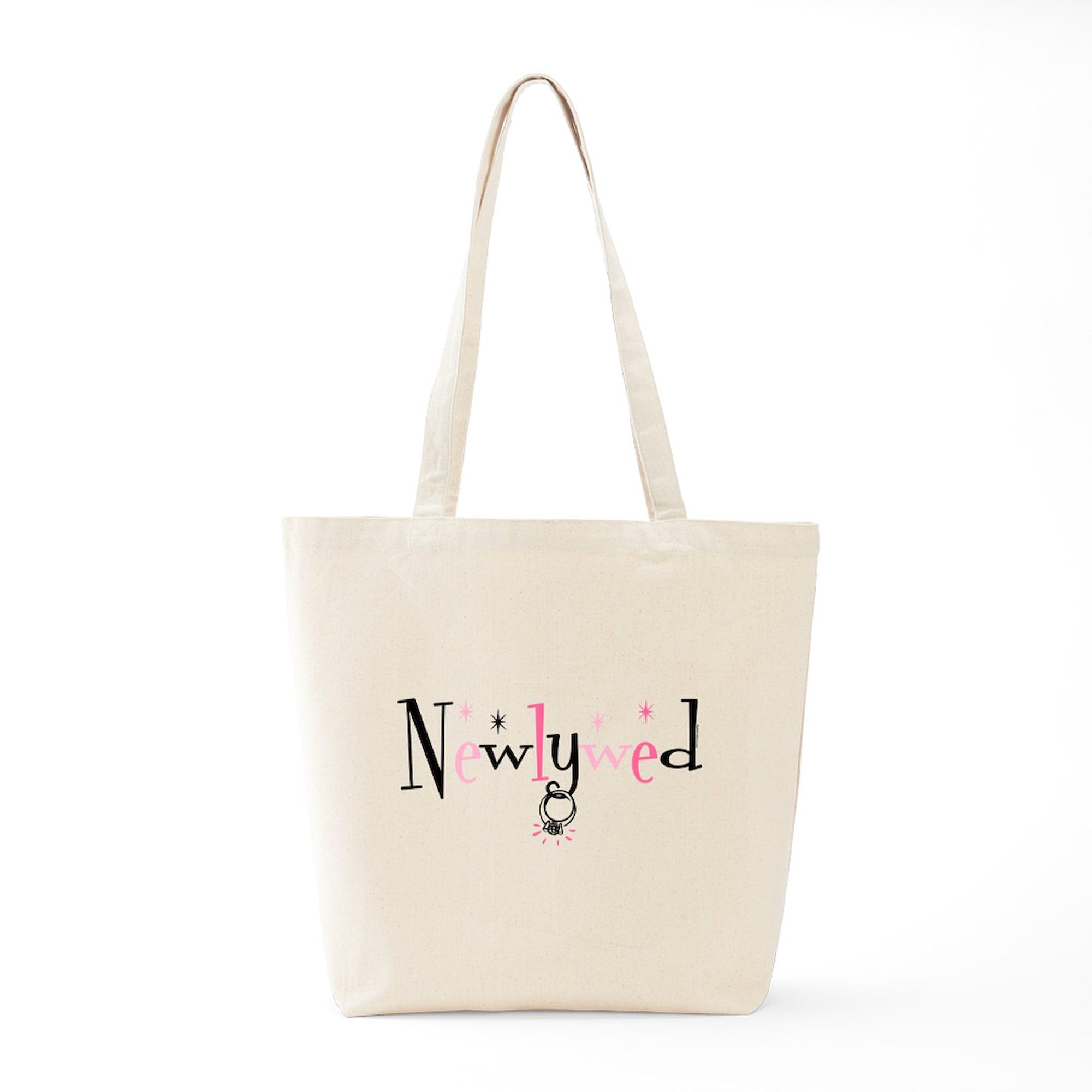 Newlywed Ring Tote Bag - Natural Canvas Reusable Shopping Bag for Couples | Perfect for Wedding Gifts, Bridal Showers & Grocery Shopping