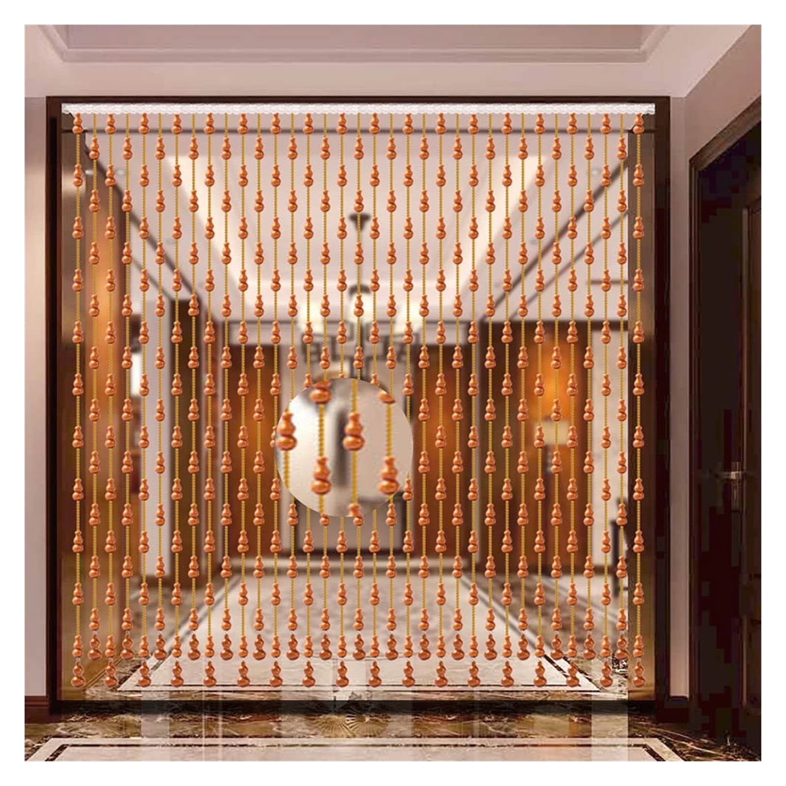 YYFANG Beaded Curtain - Peach Wood Gourd Crystal Door Partition for Living Room & Bedroom | Feng Shui Home Decor | Easy Installation (25 Strands, 6.5ft) - Perfect for Doorways, Room Dividers & Boho Chic Decor