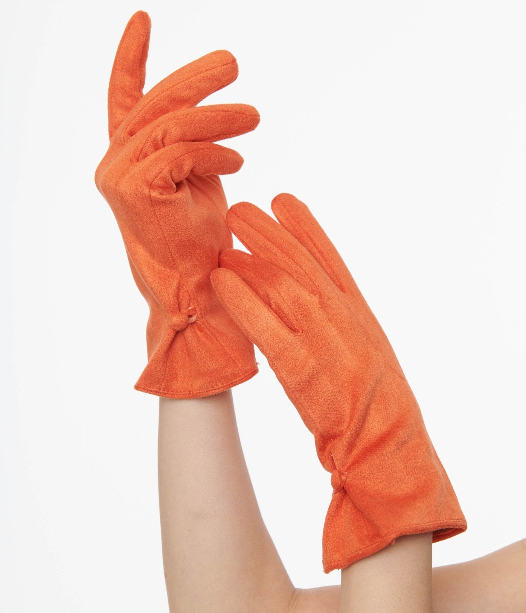 Vintage 1950s Orange Suede Gloves for Women - Retro Fashion Accessory - Perfect for Costume Parties, Photo Shoots & Vintage Style Outfits