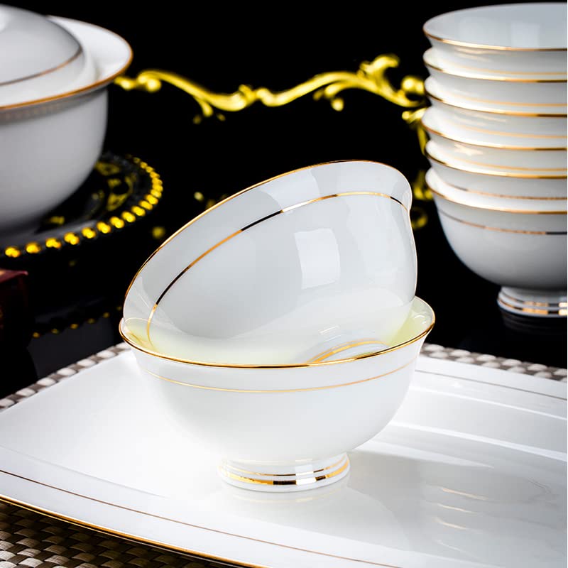 Premium 10oz Gold Rim Ceramic Soup Bowls Set of 5 - Elegant Bone China Small Bowls for Ice Cream, Rice, Side Dishes & Desserts - Microwave & Dishwasher Safe - Perfect for Dining, Entertaining & Gifts