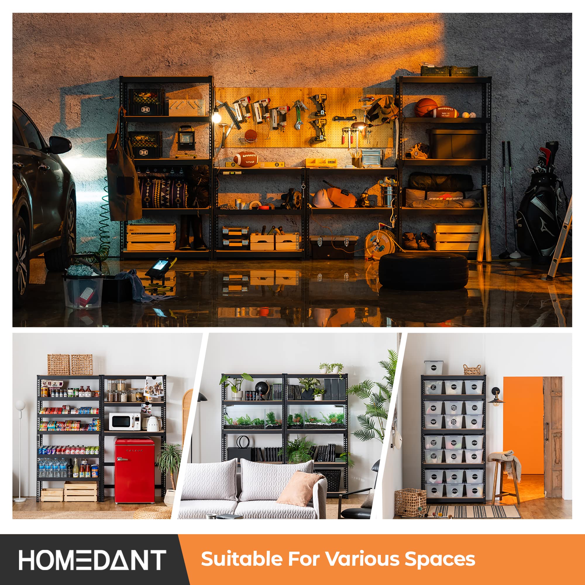 HOMEDANT 5-Tier Heavy Duty Metal Storage Shelves - Adjustable Boltless Utility Rack for Garage, Warehouse, Pantry & Closet - 35.9