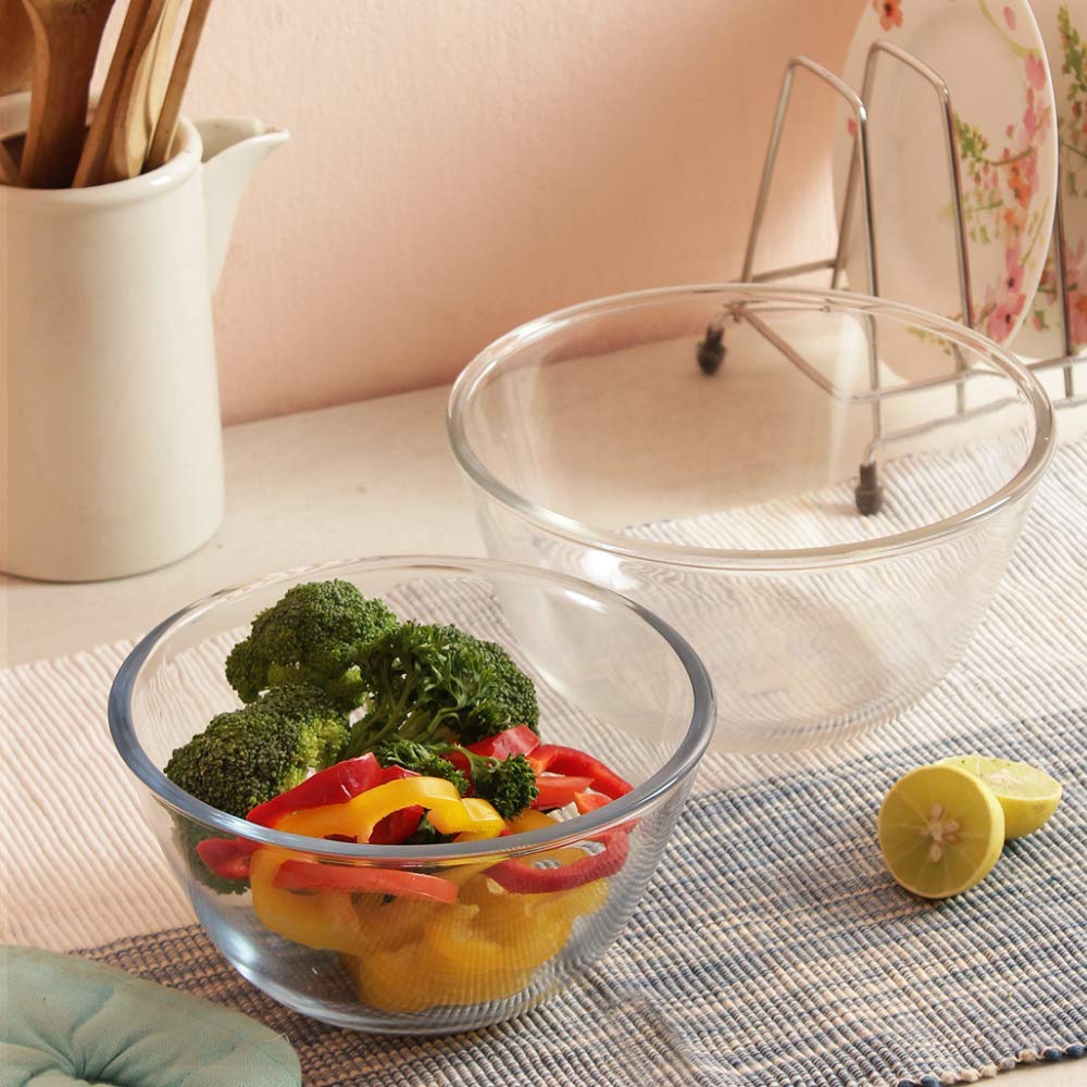 Premium Borosilicate Glass Mixing Bowls Set of 2 (400ml & 1050ml) - Microwave & Oven Safe - Heat Resistant Baking Bowls for Cooking, Mixing & Meal Prep - 1 Year Warranty - Ideal for Baking, Meal Prepping & Kitchen Storage
