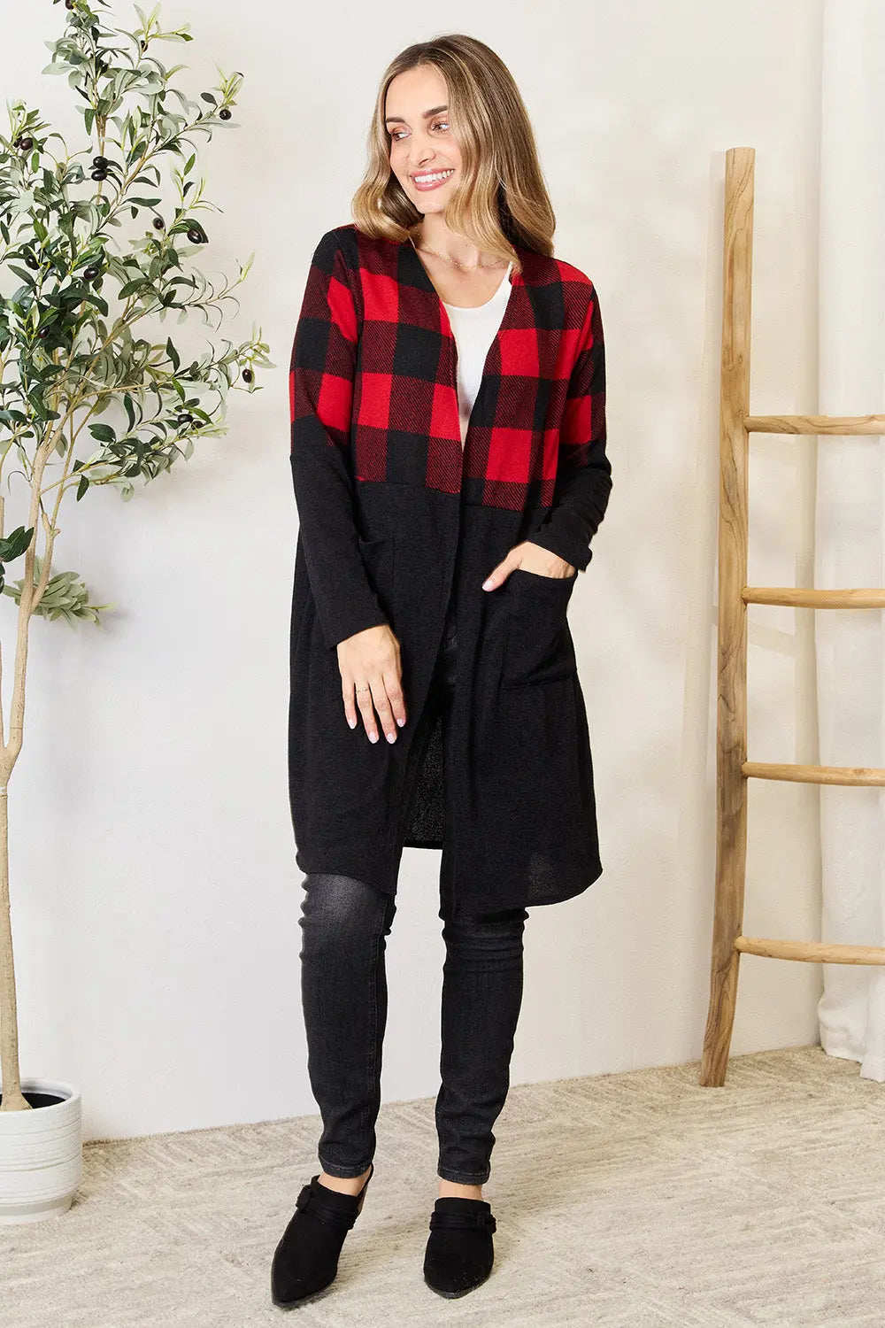 Heimish Full Size Plaid Open Front Cardigan for Women | Soft & Cozy Knit Sweater | Perfect for Fall & Winter Layering | Office, Casual & Home Wear