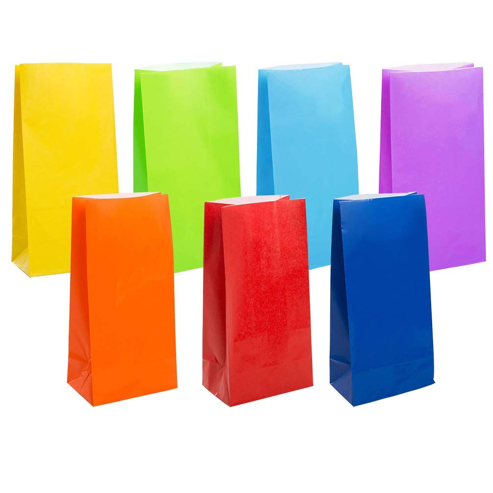 KEYYOOMY 100-Pack Small Bright Color Paper Bags - Rainbow Party Favor Bags, Goodie Bags, Paper Lunch Bags (3.5 x 2.4 x 7.1 Inches) for Birthday Parties, Baby Showers & School Events
