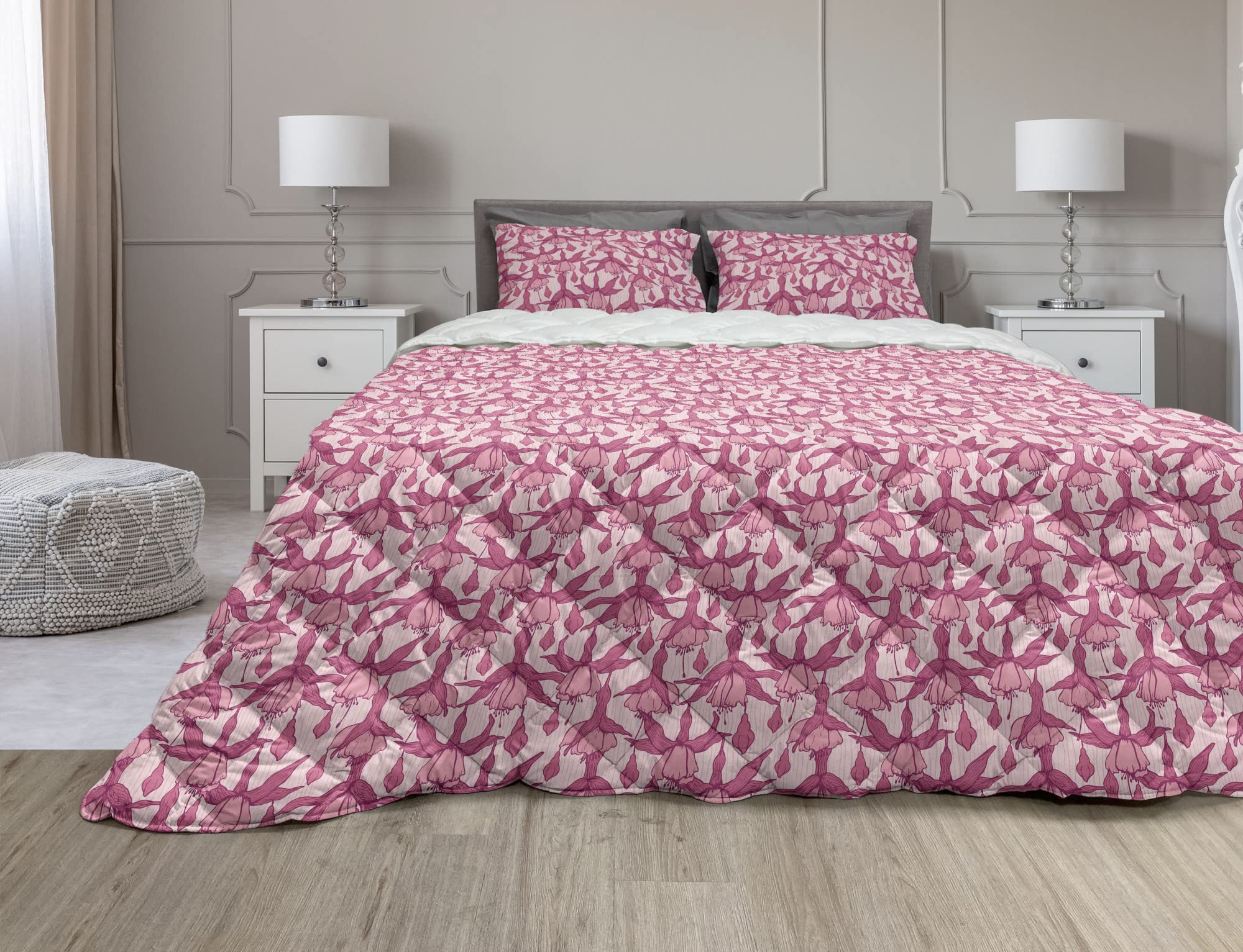 Ambesonne Floral Comforter Set - Twin Size Pink & Blush Abstract Flower Duvet Cover with Sham, Soft Microfiber Bedding for Spring & Summer | Romantic Garden Print for Girls Bedroom, Guest Room Decor