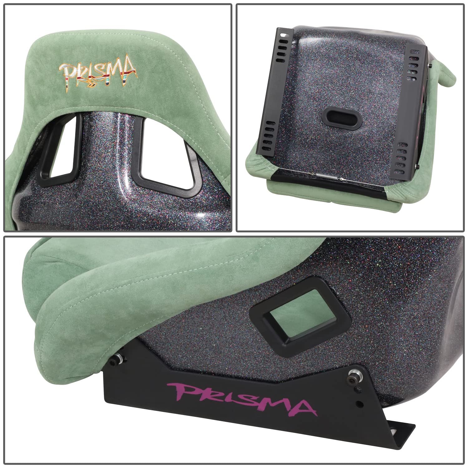 NRG Innovations FRP-302OL-PRISMA Fixed Back Bucket Racing Seat with Bottom Mount Bracket - Olive/Sparkle Paint | High-Performance Racing, Drifting & Track Use | Lightweight & Durable FRP Construction for Sports Cars & Simulators