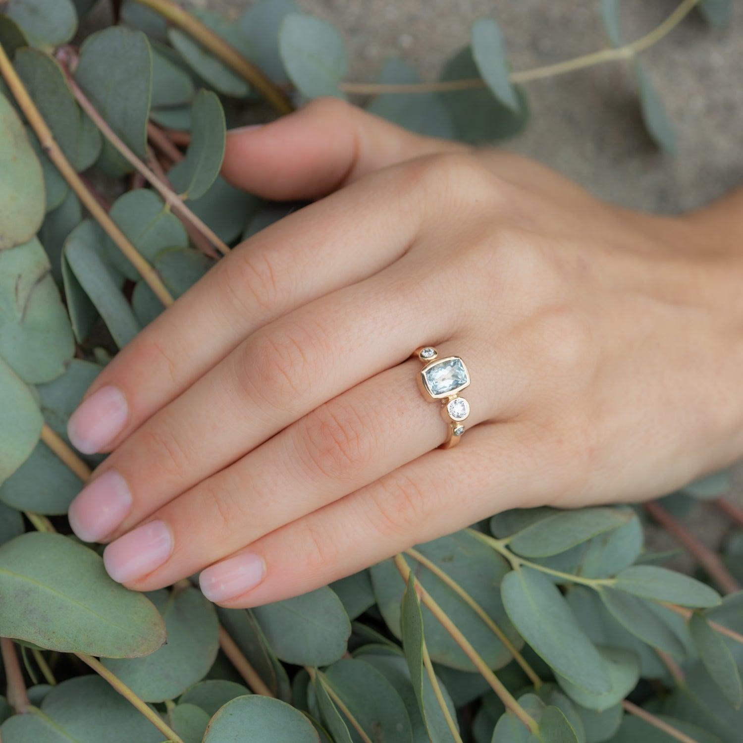 Exquisite Audrey Aquamarine and Diamond Ring for Women - Elegant March Birthstone Jewelry Gift for Her - Perfect for Engagement, Anniversary & Special Occasions