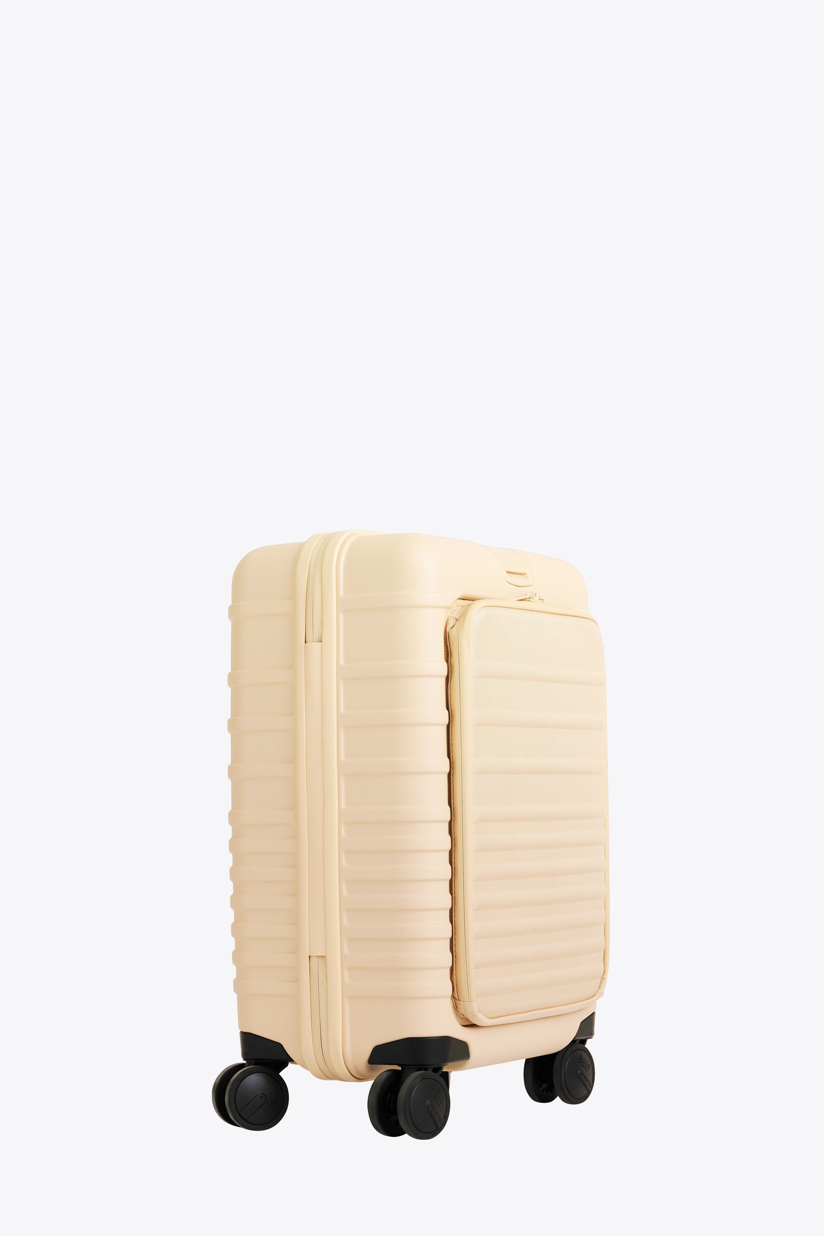 Beige Front Pocket Carry On Roller Luggage - Lightweight Expandable Suitcase for Air Travel with USB Charging Port | Perfect for Business Trips & Weekend Getaways
