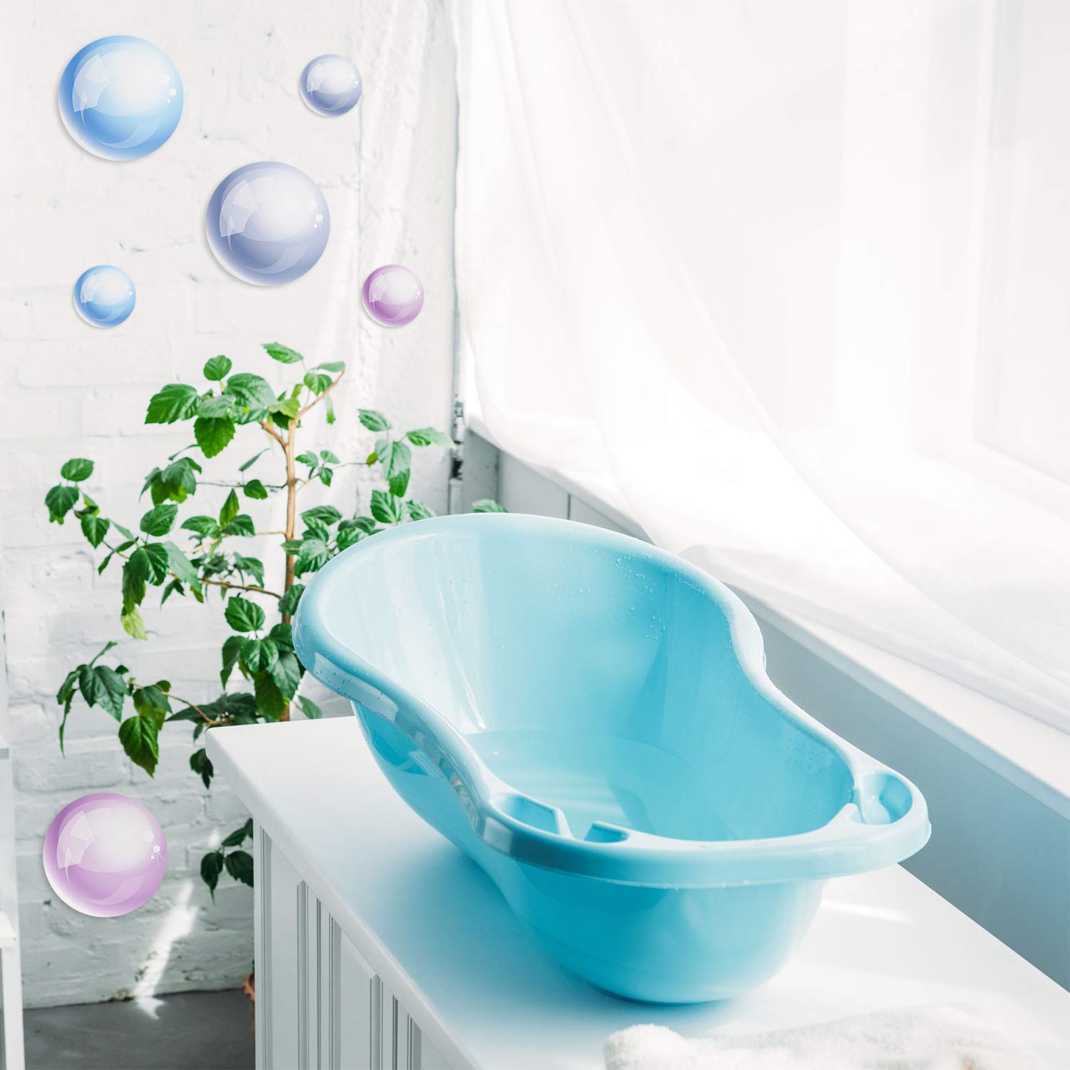 Outus 30-Piece Bubble Wall Decals - Ocean Themed Mermaid Cutouts for Baby Shower Party Decor, Bathroom & Bedroom Wall Stickers - Perfect for Underwater Theme Parties, Nursery Decor, and Bubble Bath Backgrounds