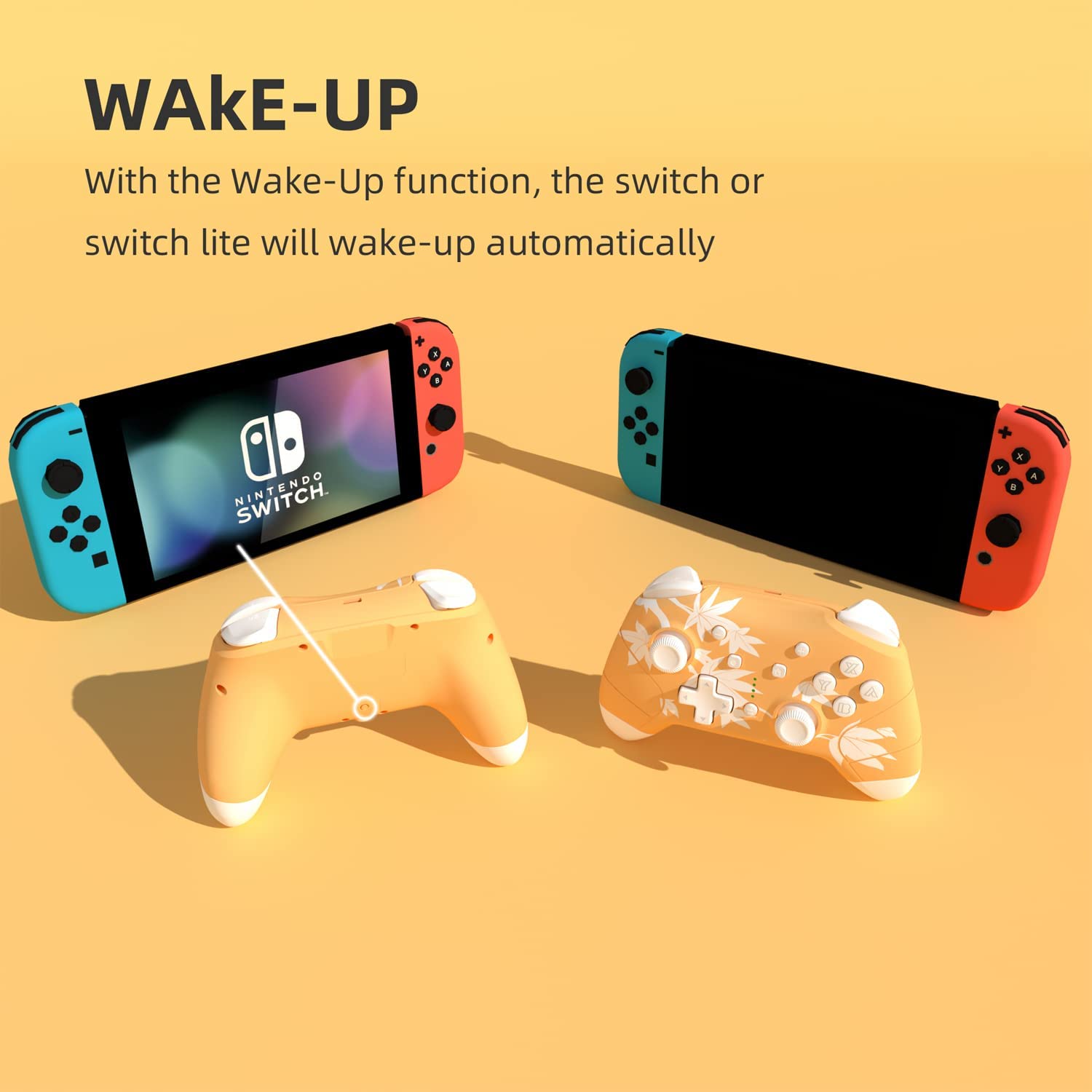 Mytrix Wireless Pro Controller for Nintendo Switch/Lite/OLED - Cute Maple Leaf Orange Gamepad with Wake-Up, Headphone Jack, Turbo Auto-Fire, Motion & Vibration | Perfect for Gaming at Home or On-The-Go