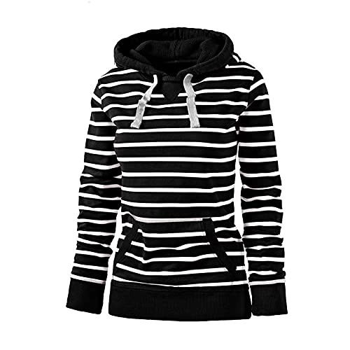 BEIBEIA Women's Long Sleeve Striped Knit Hoodie - Casual Pullover Sweatshirt with Drawstring & Pocket | Perfect for Fall Layering, Streetwear Fashion & Cozy Loungewear