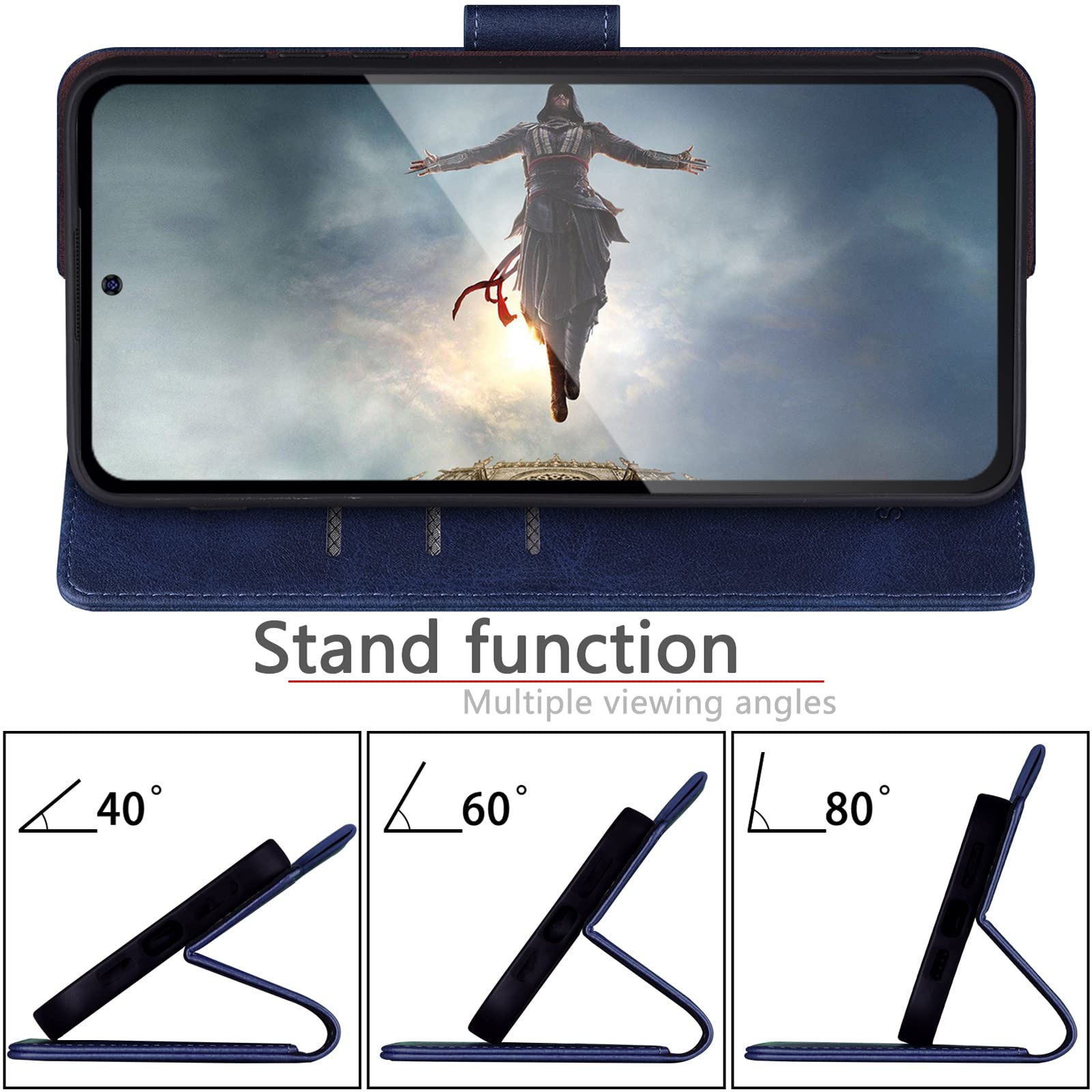 SUANPOT RFID Blocking Leather Wallet Case for Samsung Galaxy S22 - Flip Folio Book Cover with Credit Card Holder, Shockproof Protection for Men & Women (Blue) | Perfect for Business, Travel & Everyday Use