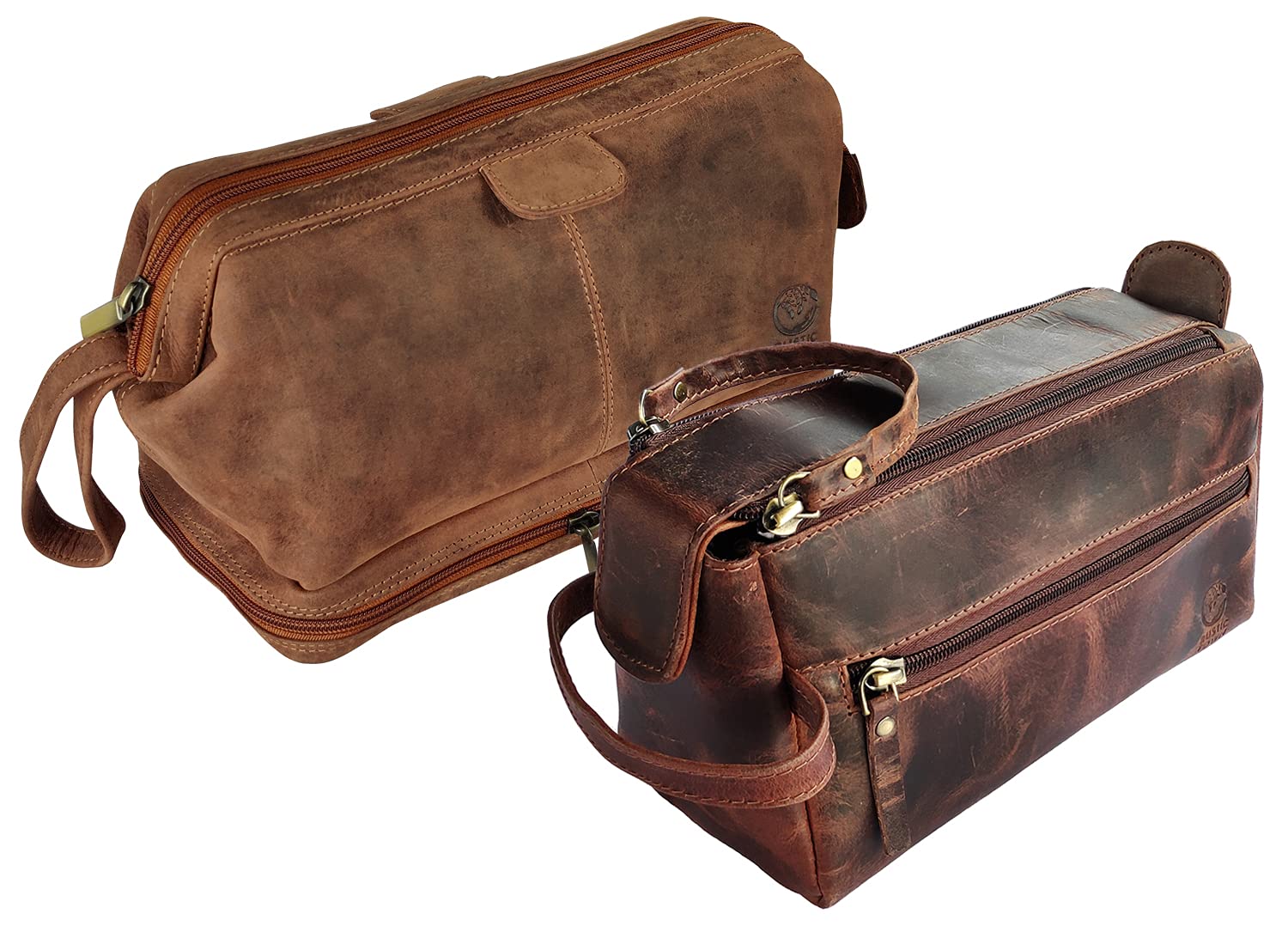 RUSTIC TOWN Premium Leather Toiletry Bag Set for Men & Women - Durable Travel Cosmetic Organizer with Multiple Pockets | Perfect Gift for Business Trips, Camping & Vacation Essentials