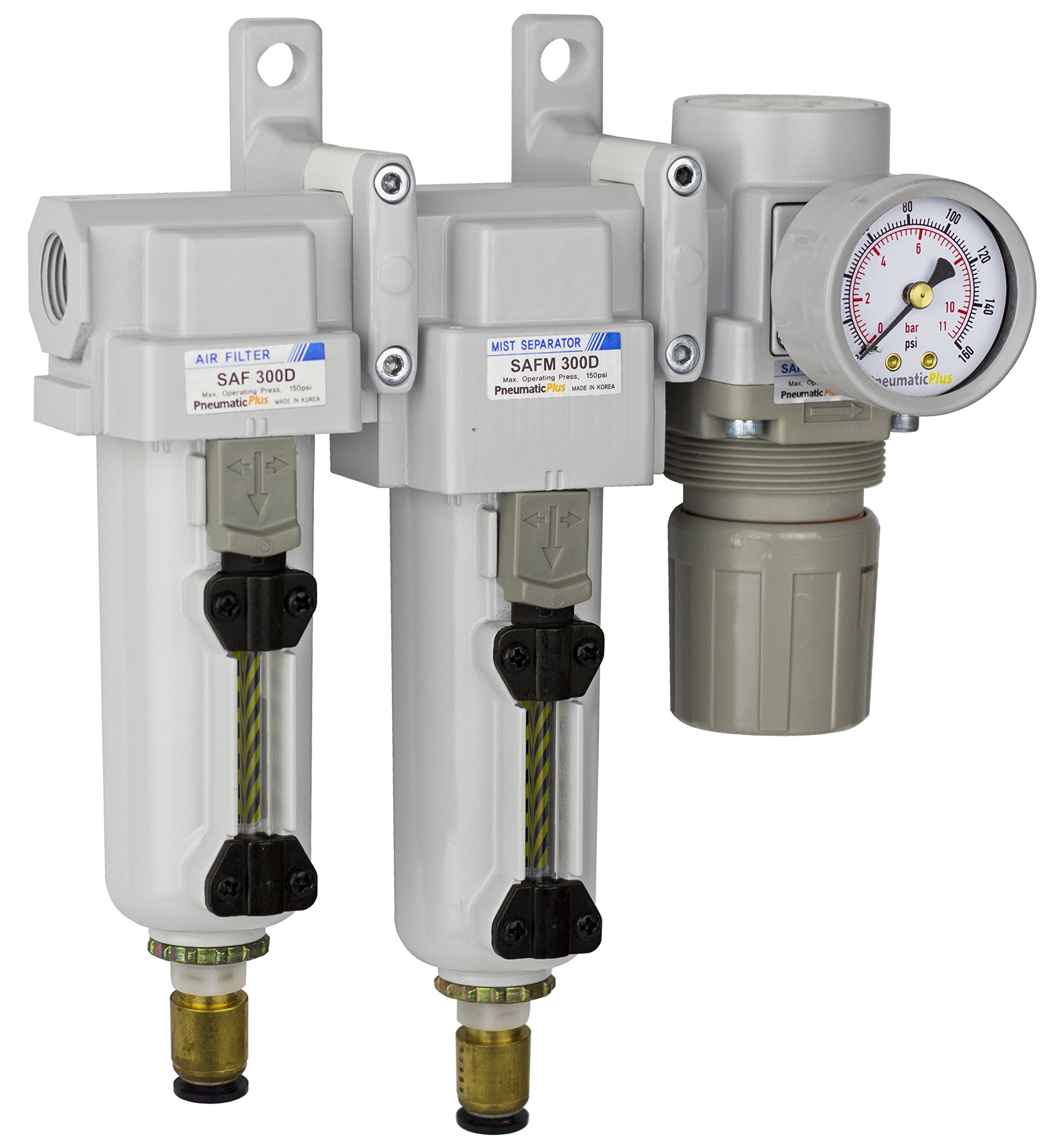 PneumaticPlus SAU330-N03DG-MEP 3-Stage Compressed Air Dryer System with Particulate Filter, Coalescing Filter & Pressure Regulator - 3/8