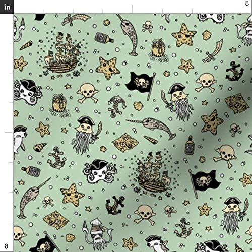 Ditsy Pirates Pale Blue Sea Creatures Ocean Octopus Narwhal Shark Printed Minky Fabric by The Yard - Soft Plush Material for Sewing Baby Blankets, Quilt Backing & DIY Projects - Perfect for Nursery Decor, Kids Room & Coastal Themed Crafts