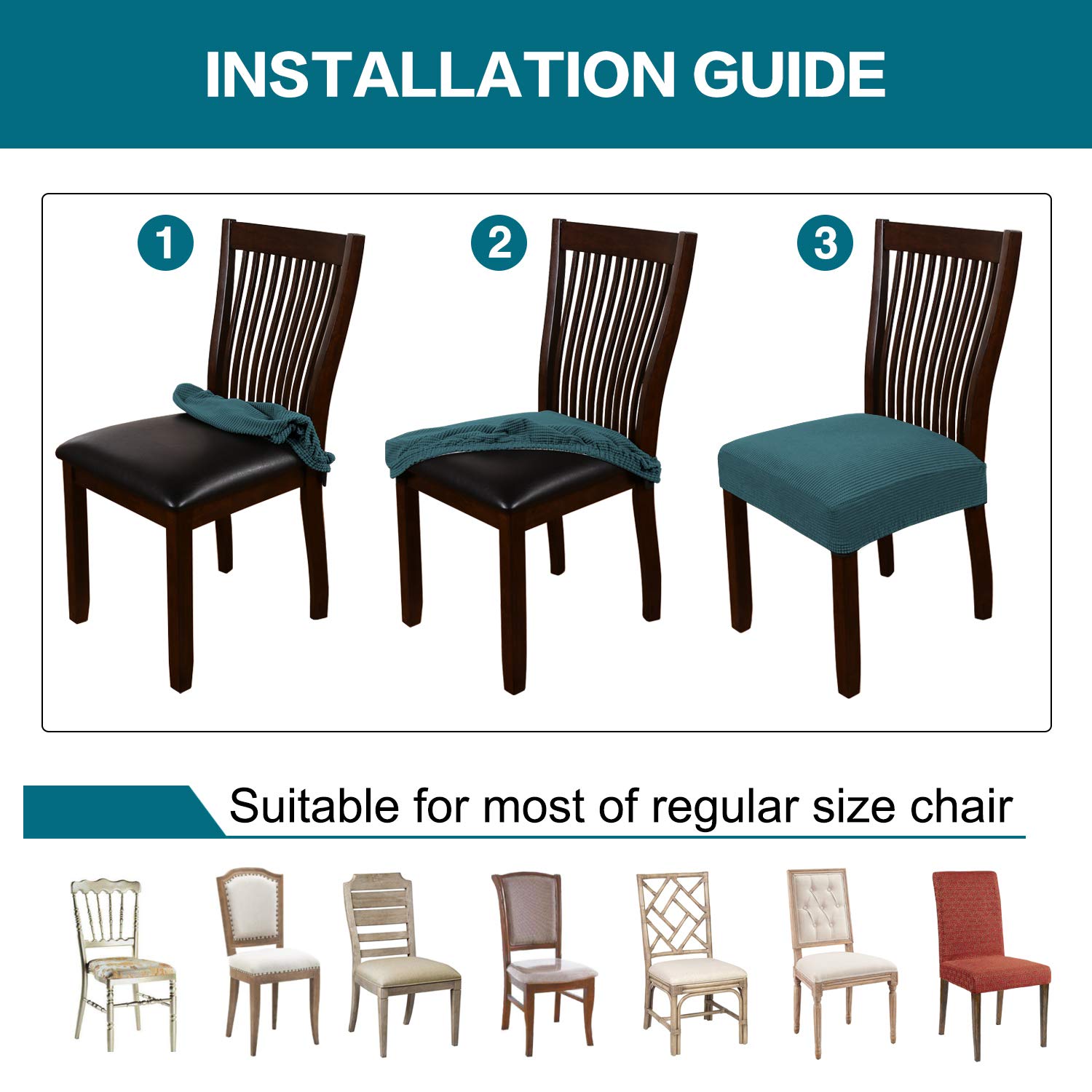 Turquoise Stretch Dining Chair Covers Set of 4 - Washable Slipcovers for Kitchen & Dining Room Chairs - Deep Teal Seat Protectors for Home Decor & Comfort