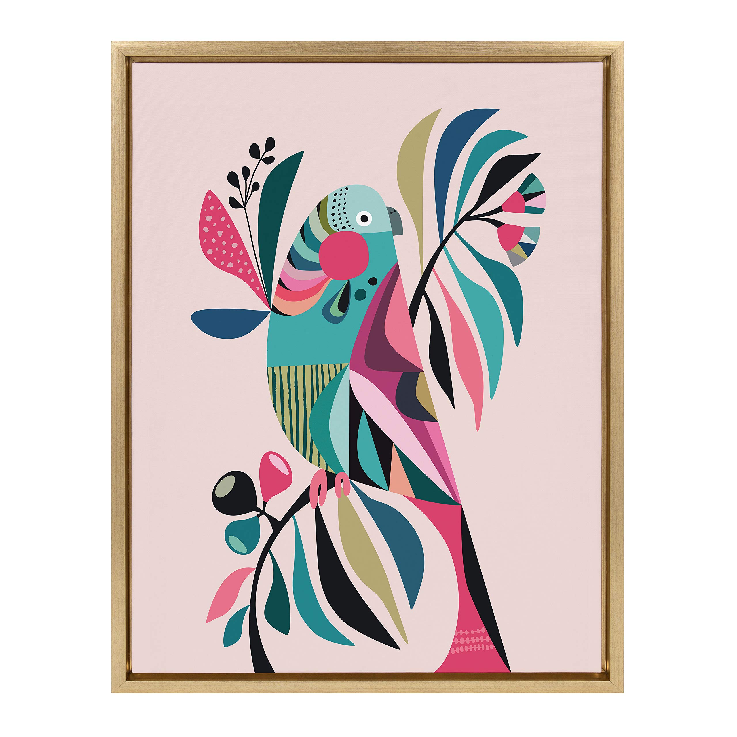 Rachel Lee Abstract Parakeet Framed Canvas Wall Art - 18x24 Inches Gold Modern Home Decor for Living Room, Bedroom & Office | Sylvie Collection by Kate and Laurel