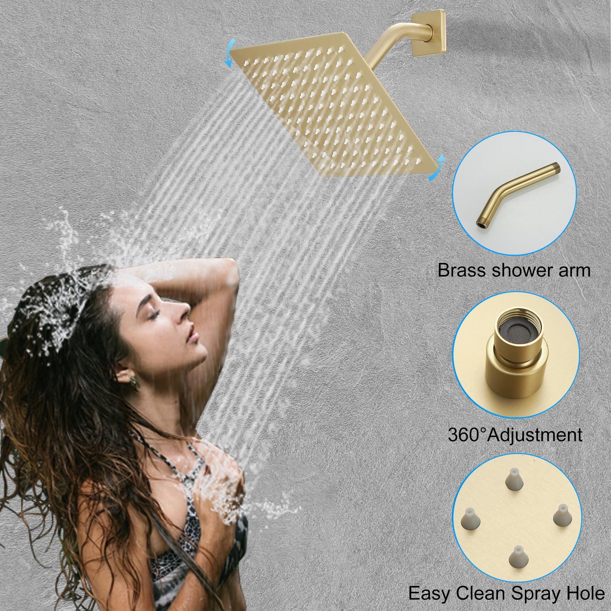Brushed Gold Shower System - 8 Inch High Pressure Rainfall Showerhead with Handheld Sprayer | Wall Mount Bathroom Faucet Set with Rough-in Valve & Trim Kit | Perfect for Modern Master Bathrooms & Spa-Like Showers