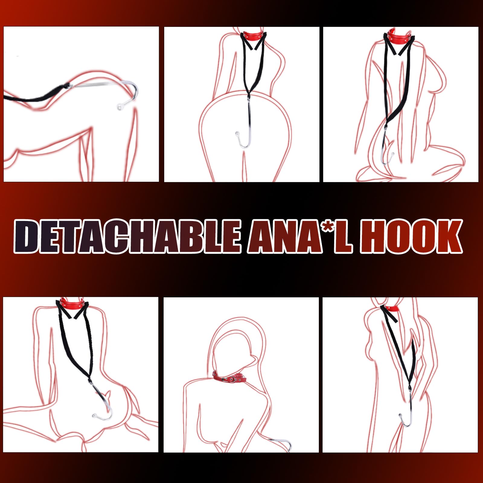 BDSM Anal Hook Bondage Restraint Set with Leather Chain Leash Collar - Stainless Steel Anal Trainer Ball for Couples - Adjustable SM Harness Kit for Role Play & Fetish - Perfect for Adult Play, Spicing Up Relationships & BDSM Exploration