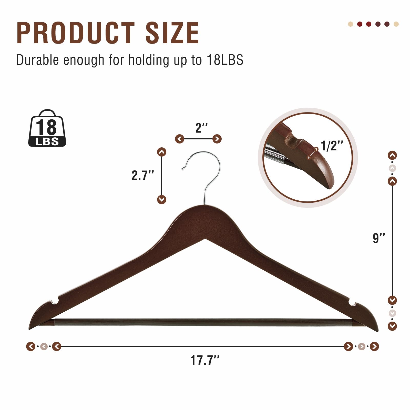 Premium 20-Pack Solid Natural Wooden Coat Hangers - Heavy Duty Smooth Finish Suit Hangers with Non-Slip Pant Bar, Precision Cut Notches & Chrome Swivel Hook - Ideal for Closet, Wardrobe & Luxury Garment Storage