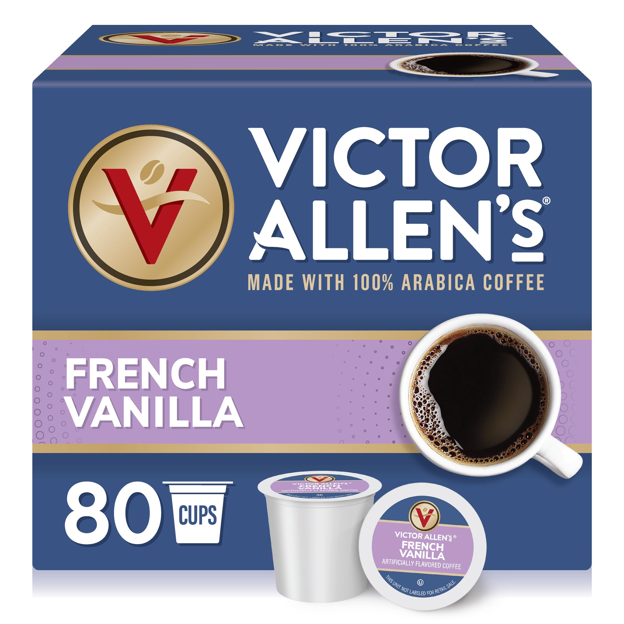 Victor Allen's French Vanilla Medium Roast Coffee Pods - 80 Count K-Cups for Keurig Brewers | Perfect for Office, Home & Morning Coffee Break
