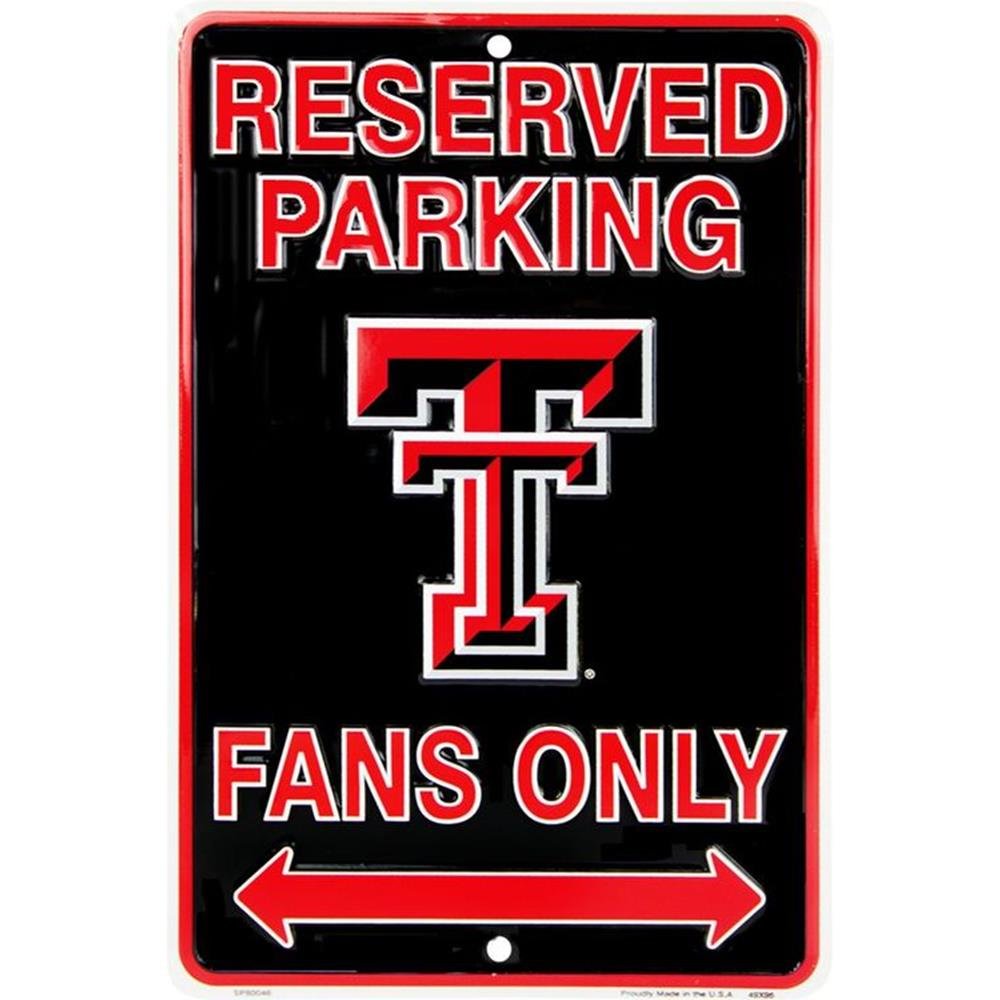 TX Tech Fans Decorative Parking Sign - 8” x 12” Embossed Aluminum Sign for Home & Office - Made in USA - Perfect for Tailgating, Dorm Rooms & Man Caves