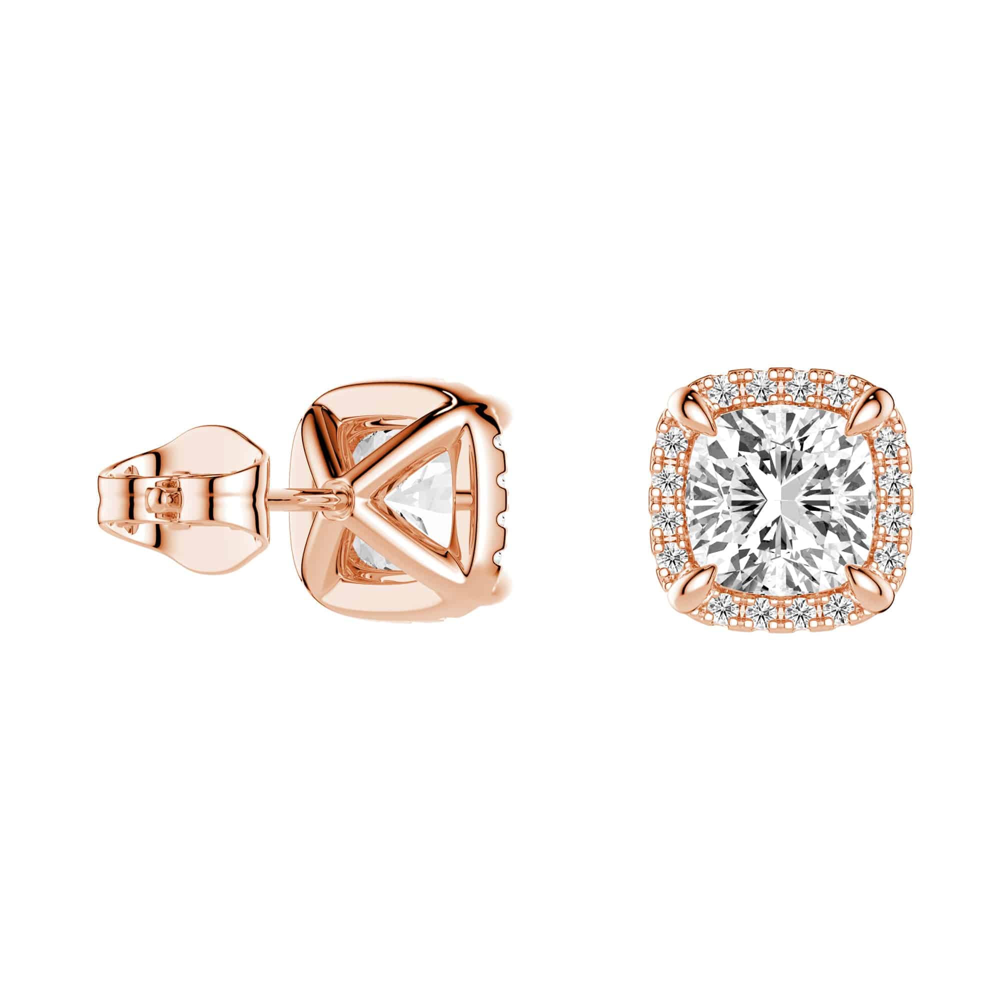 Cushion Cut Moissanite Shadow Halo Stud Earrings for Women - 14K White Gold Wedding, Anniversary & Party Jewelry Gift