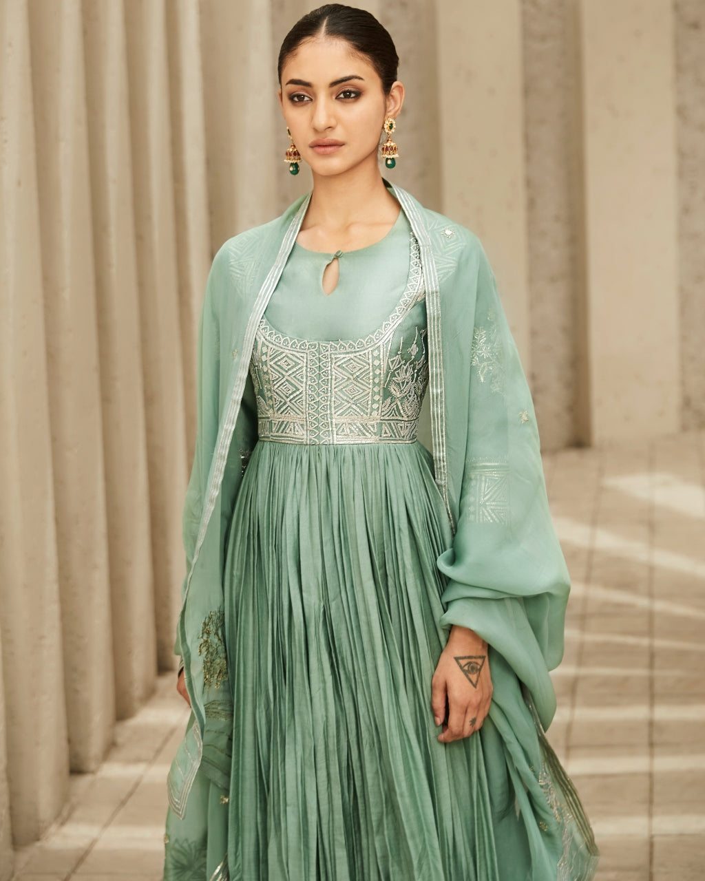 Elegant Art Deco Anarkali Dress for Women | Vintage Indian Party Wear | Perfect for Weddings, Festivals & Special Occasions