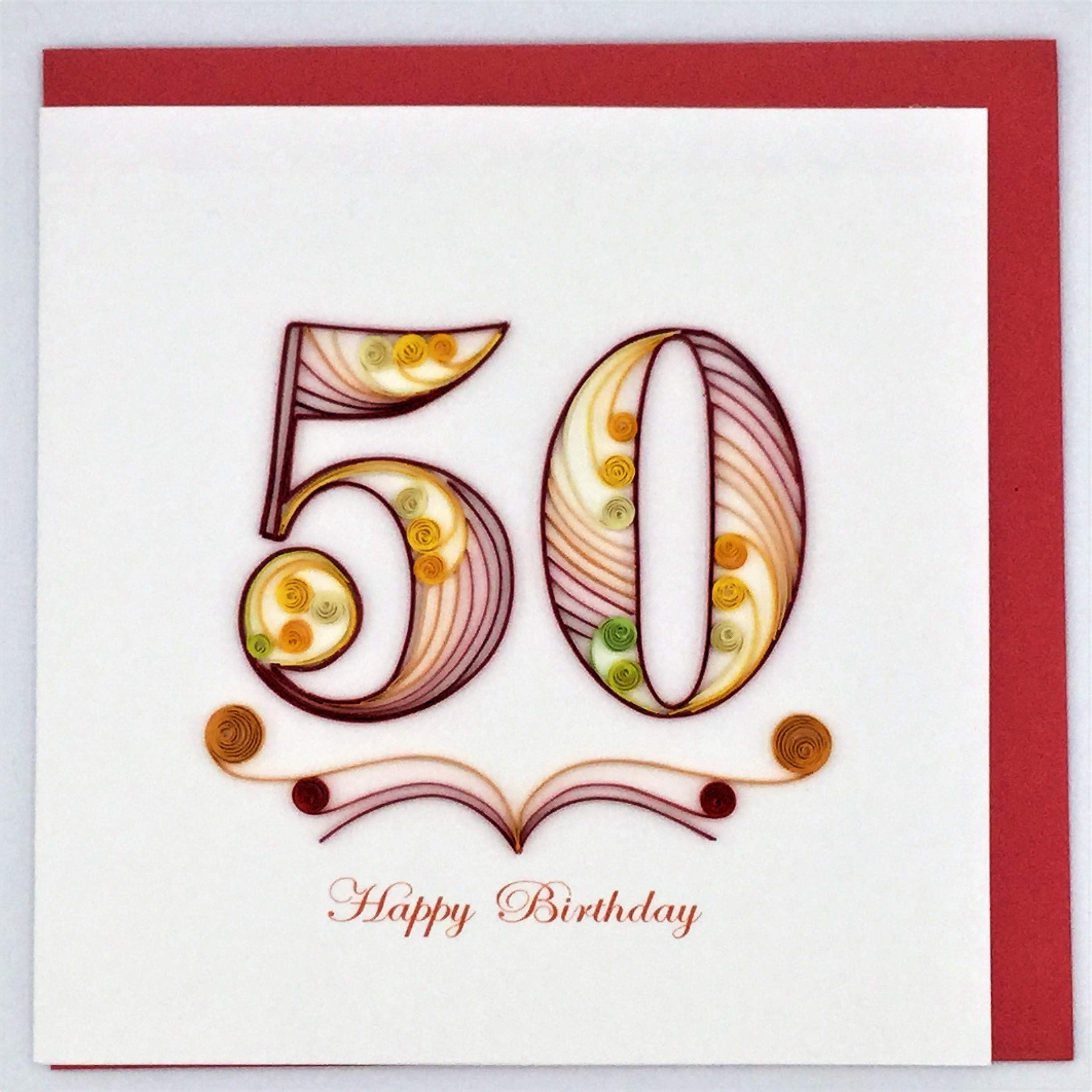 50th Birthday Quilling Greeting Card - Handmade 6x6 Inch Blank Card with Envelope - Perfect for Framing & Special Occasions - Anniversary, Retirement, Milestone Gift Idea
